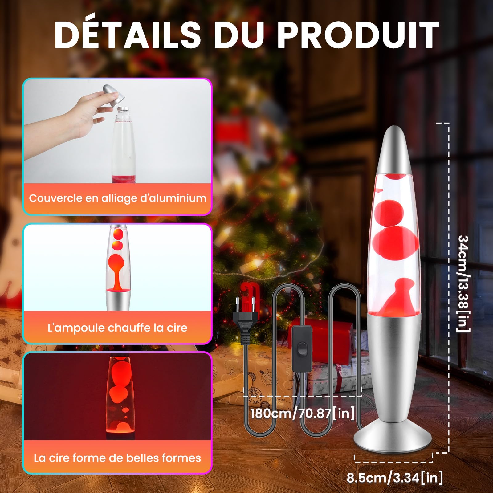 Klarlight Lampe à Lave 34cm Magique 25W Avec Interrupteur à Câble - Idée Cadeau de Noël Comprenant Une Ampoule - Rétro (Rouge)