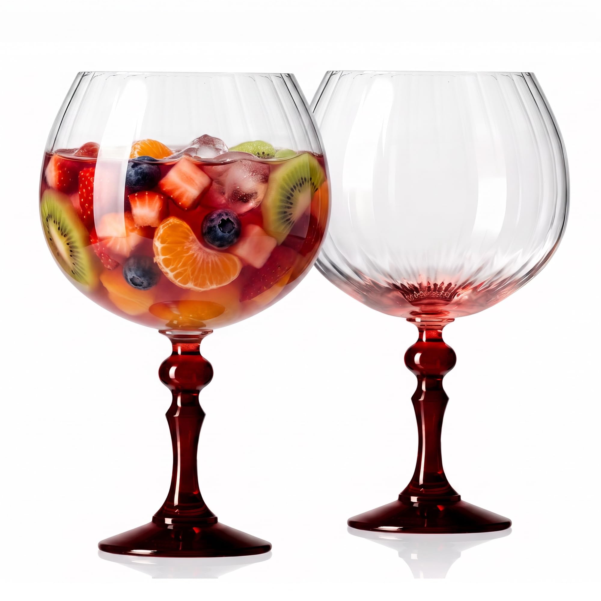 Krosno Gin Glasses 660 ml with Red Stem, Set of 2 – for Gin & Tonic, Aperol Spritz & Cocktails – Lead-Free – Dishwasher Safe – Bubble Celebration Moments