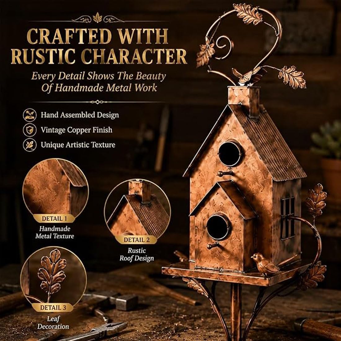 Paletto Da Giardino Con Casetta Per Uccelli In Ferro Fatta A Mano (5pcs) | Paletto Rustico Metallico Casetta Uccelli, Decor Giardino Per Aiuole, Portici, Vialetti, Recinzioni, Giardini Country