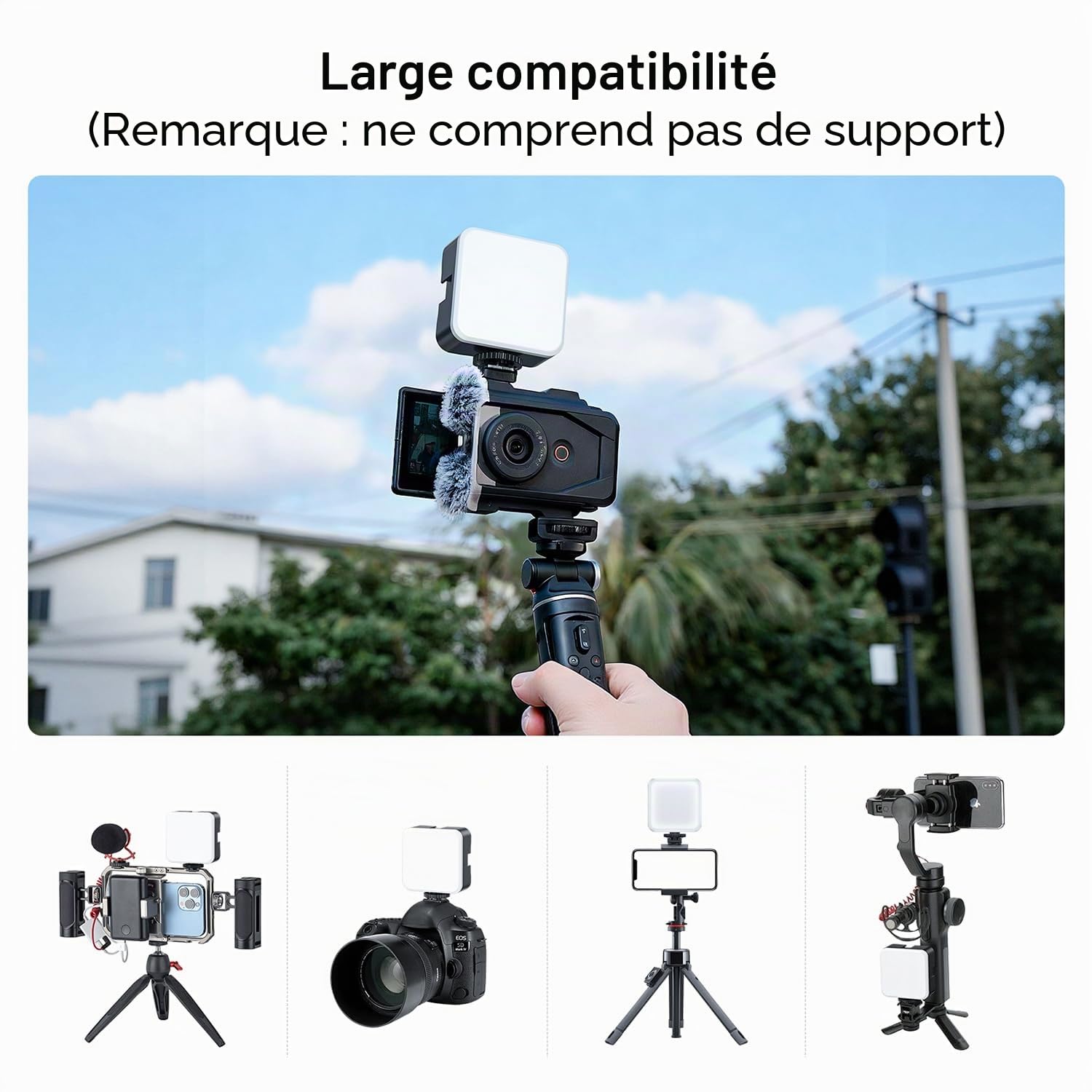 Lampe pour appareil photo avec support à sabot froid : Lumière vidéo LED couleur - 3200K-5600K+CRI95 Lampe pour appareil photo rechargeable, 3 supports à sabot froid pour DSLR/GoPro/Sony/Canon