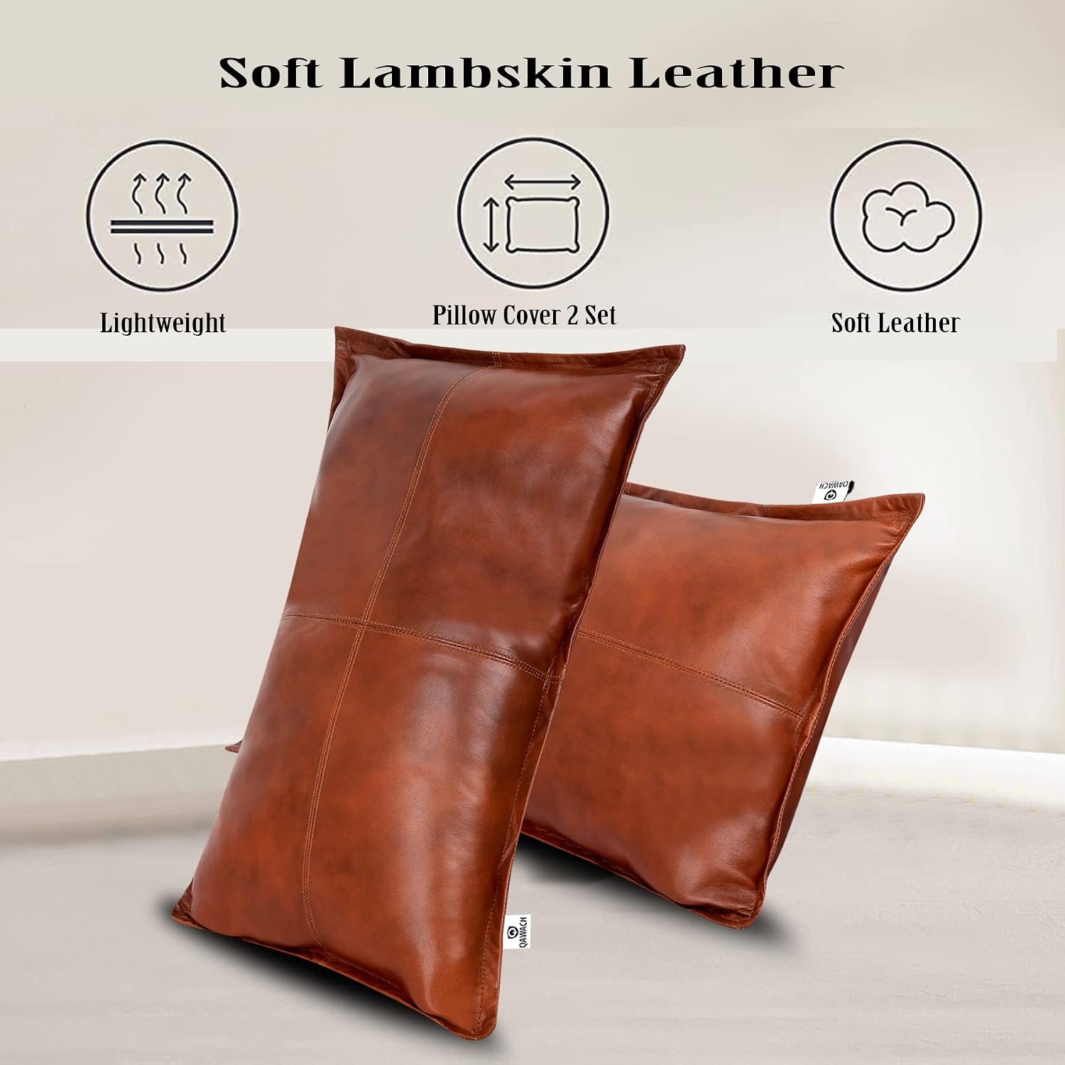 Lambskin Leather Rectangle Pillow Cover - Soft Luxury Cushion Case, Decorative Throw Covers for Sofa, Living Room & Bedroom 10X18 Inch, Tan Antique Box Pack of 1 image 5