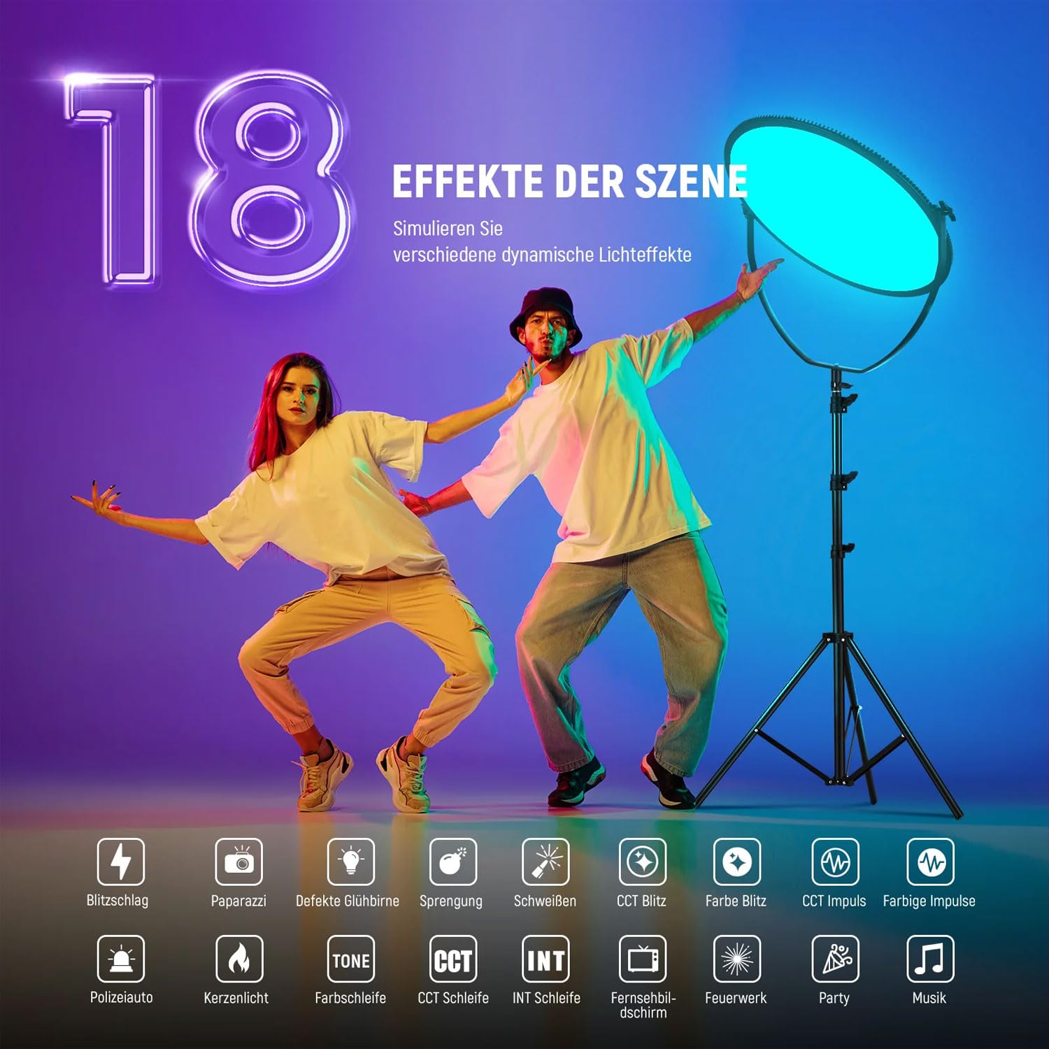 GR18C Pannello LED rotondo RGB luce video con controllo APP 18 pollici con panno in microfibra keepdrum