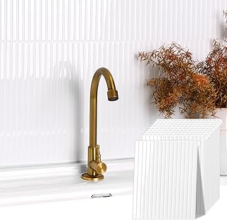 Backsplash Tile Peel and Stick, Self-Adhesive White Decorative Wall Tiles for Kitchen, Modern Glossy Slatted Design Backsplash Tiles for Kitchen, Bathroom, RVs (11.43x9 inch)