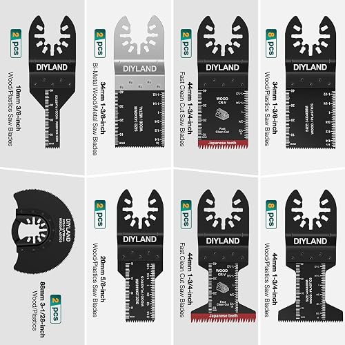 DIYLAND Lot de 31 lames de scie oscillantes universelles, accessoires pour outils oscillants pour la coupe du bois et du métal, lames d'outils multifonctions pour Makita, Milwaukee, Dremel, Ryobi et - 4