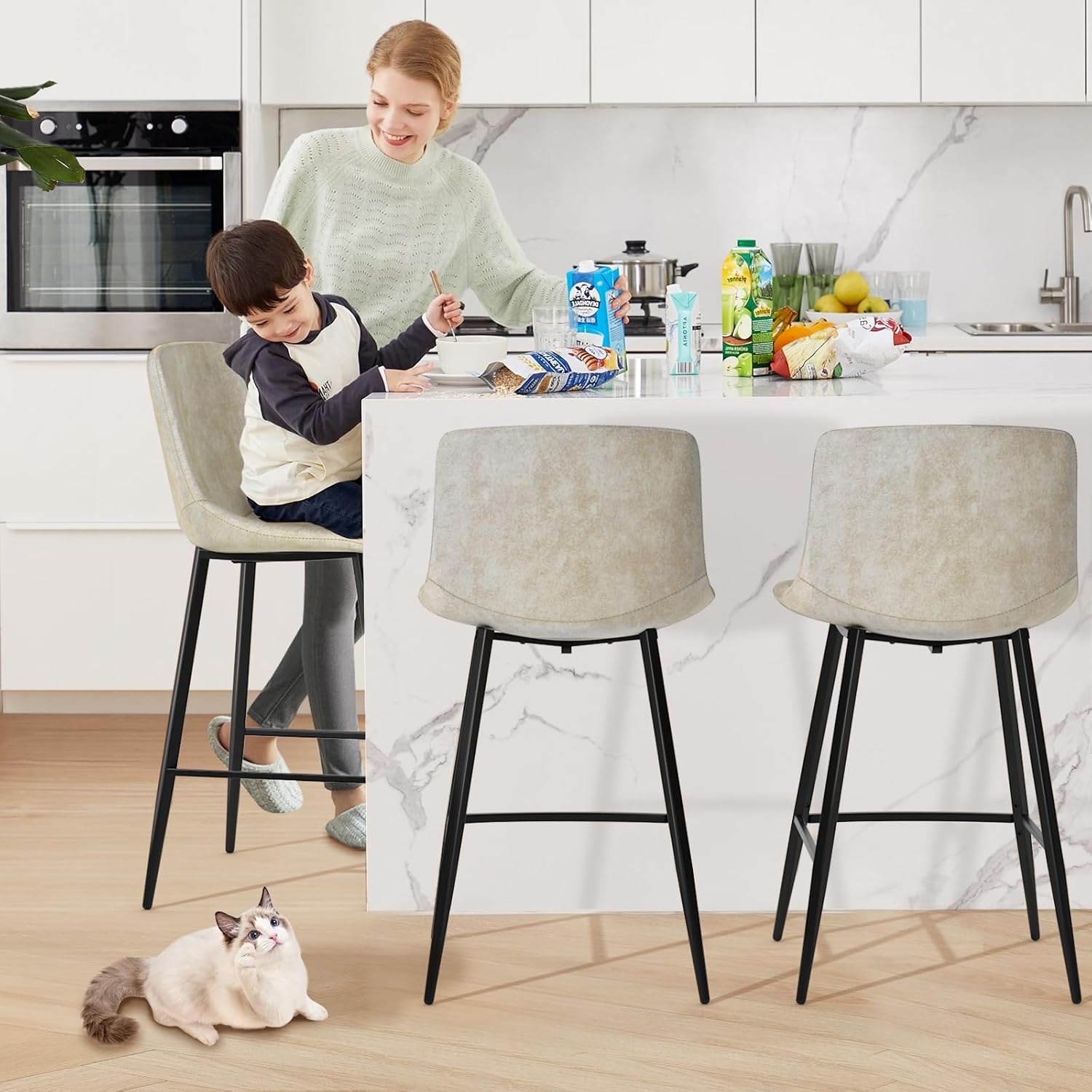 5Rcom 600 lbs Counter Height Bar Stools Set of 4, 24 Inch Kitchen Barstools with Back, Modern Bar Chairs with Metal Legs for Kitchen Island, Dining Room, Party Room & Restaurant, Beige