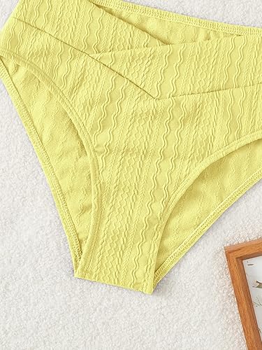 Miniatura 5 de OYOANGLE Conjunto de bikini de 2 piezas para mujer, con textura en V, con alambre, traje de baño de cintura alta