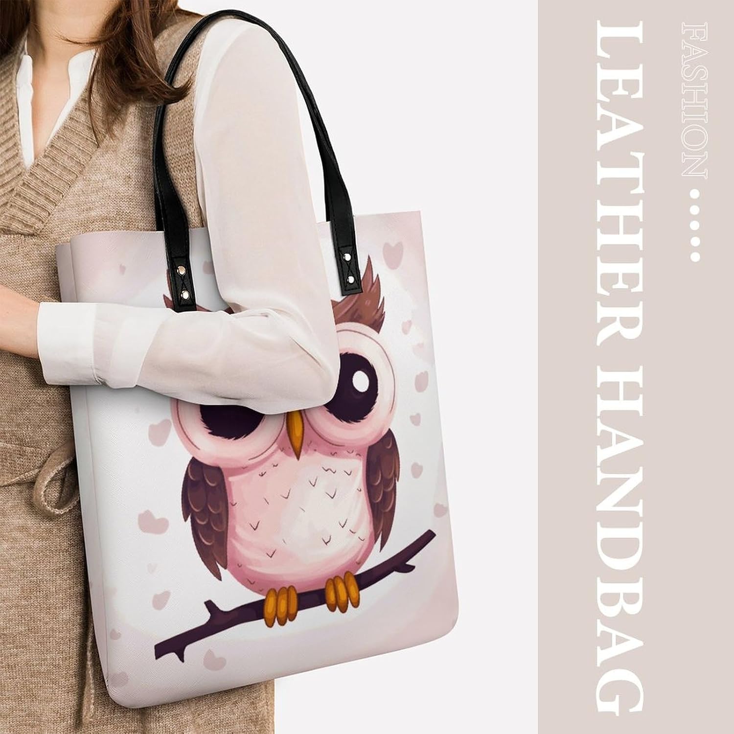 Cute Owl Tote Bag with Magnetic Buckle Reusable Grocery Bags Lightweight Cross Body Handbag for Daily Essentials