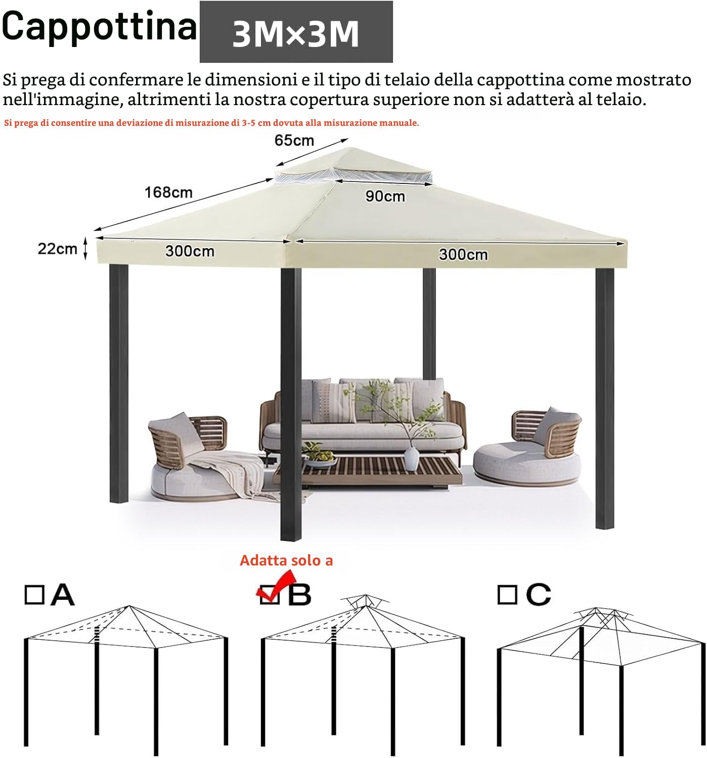 OKYUK Tetto di Ricambio per Gazebo, Impermeabile con Doppio Tetto, Protezione UV e Angoli Rinforzati per Gazebo da Giardino, Copertura per Caffè Elegante e Resistente((3 x 3 m，Beige)