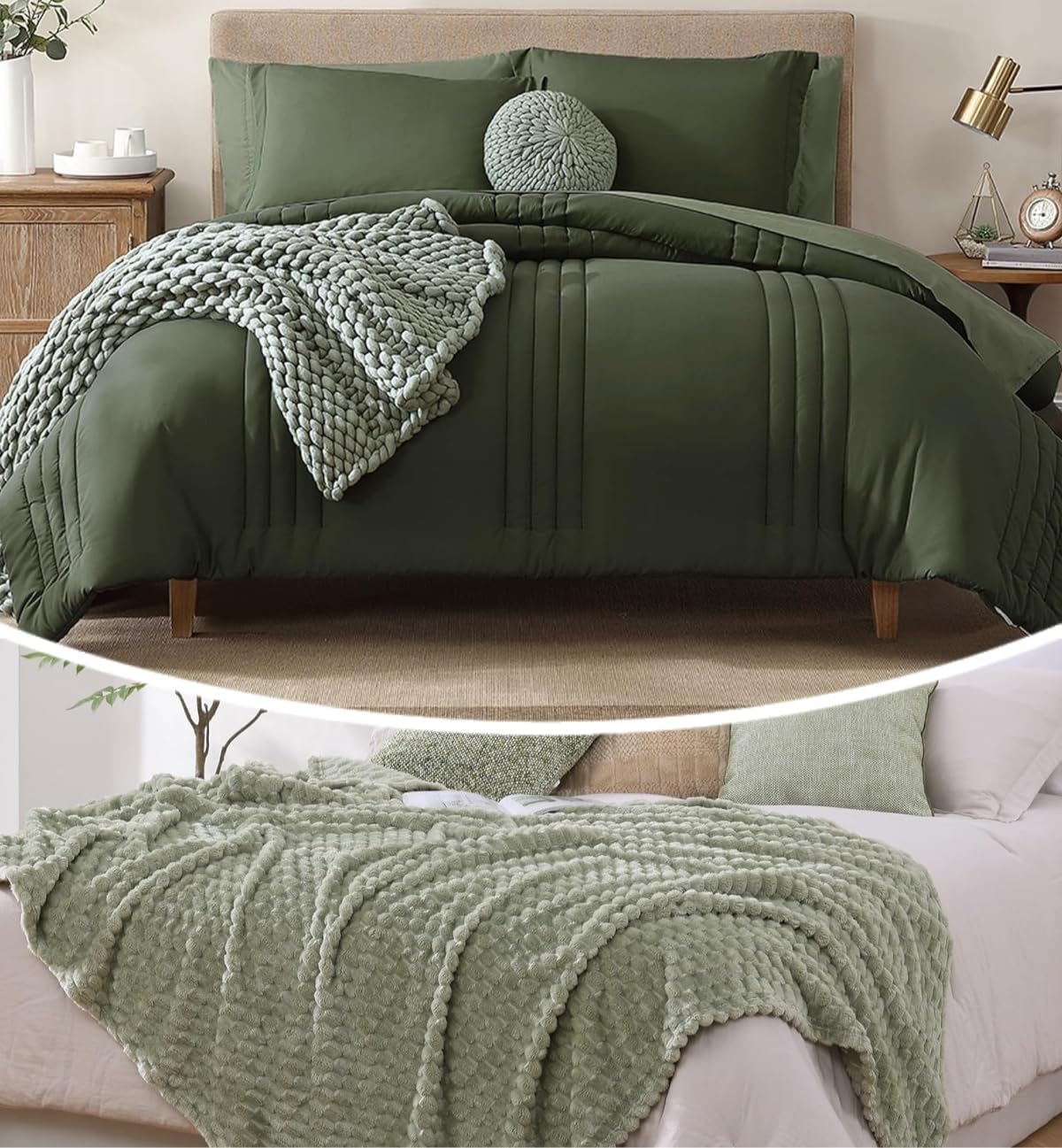 Monbix 7 Piece Comforter Sets and Fleece Throw Blanket Bundle