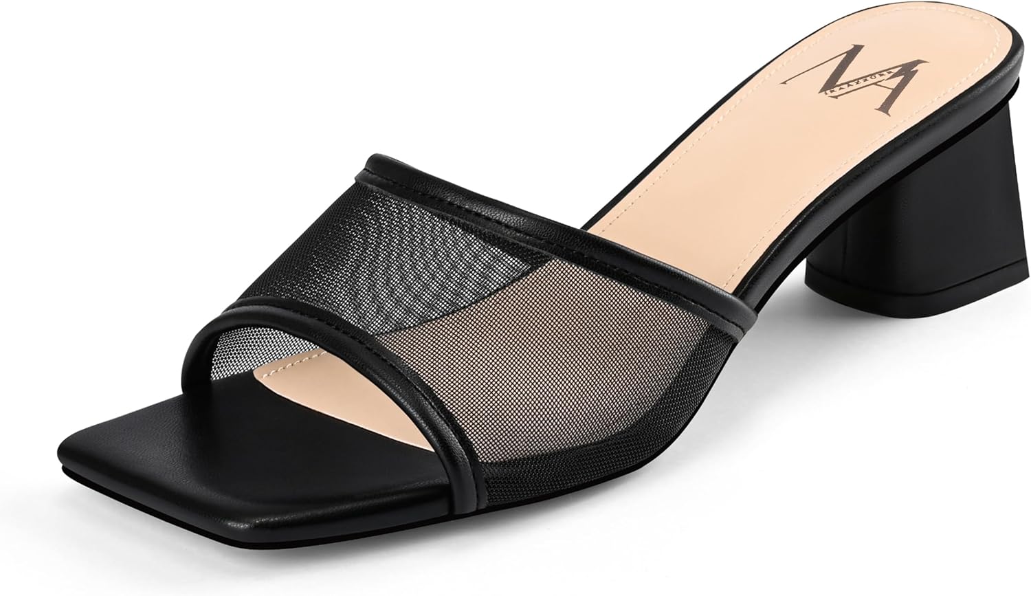 MIRAAZZURRA Heel Mules for Woman Square Open Toe Chunky Block Heel Slip on Heeled Sandals Casual Comfort Party Shoes