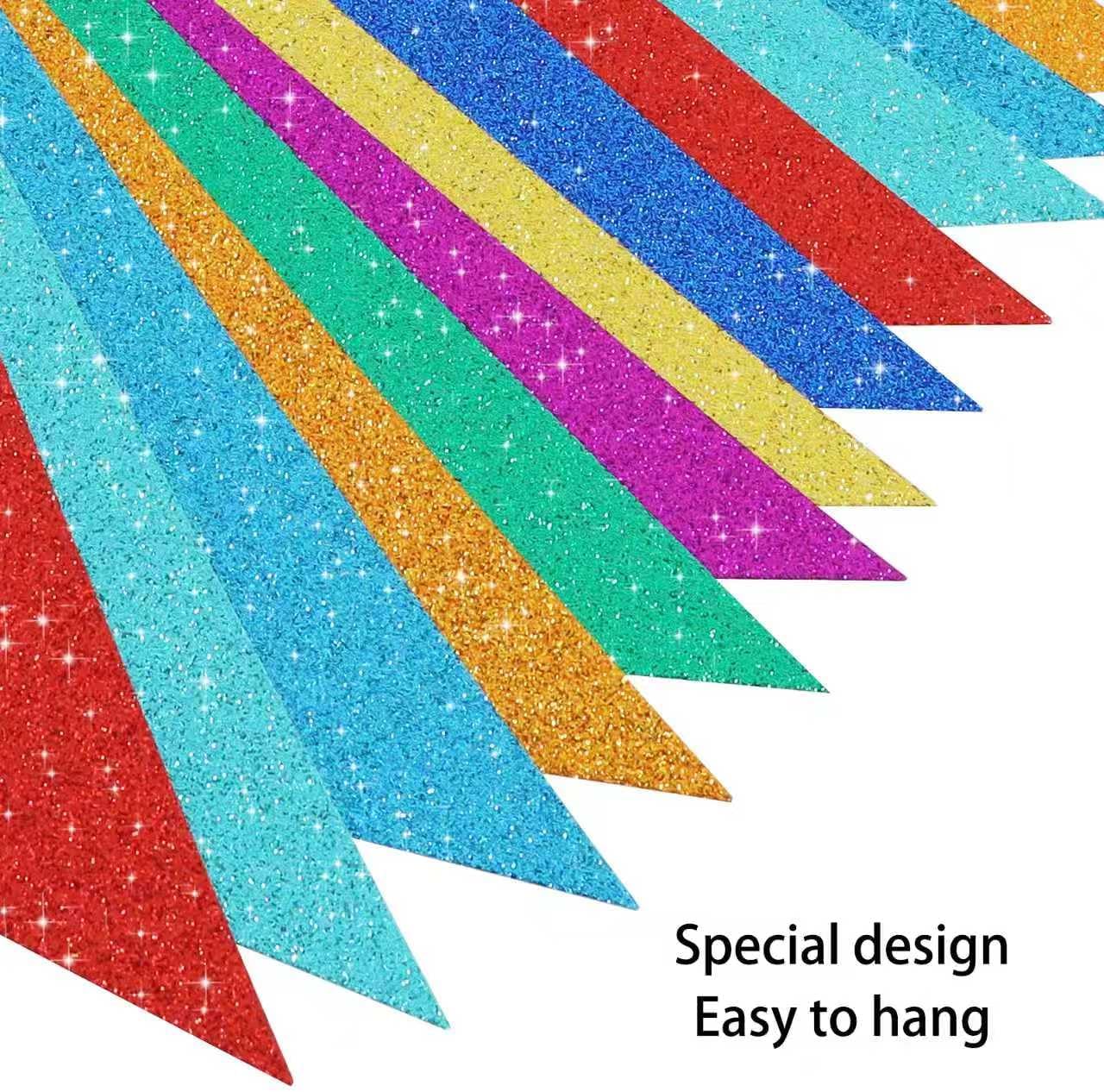 BEISHIDA 3pcs Triangle Pennant Banner Flag Hanging Bunting Garland for Birthday Graduation Wedding Party Decorations Baby Shower Bachelorette Anniversary Party Supplies,NO DIY Rainbow