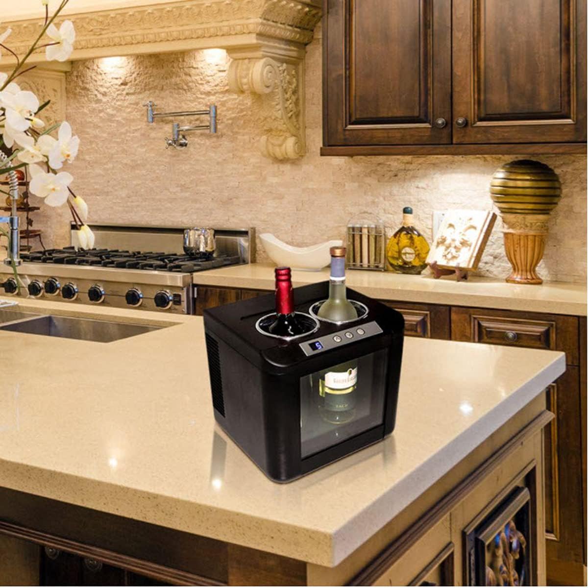 Vinotemp IL-OW002 Wine Chiller Refrigerator with Open Countertop Freestanding Design Electric Cooler with Adjustable Temperature Control, 2-Bottle, Black