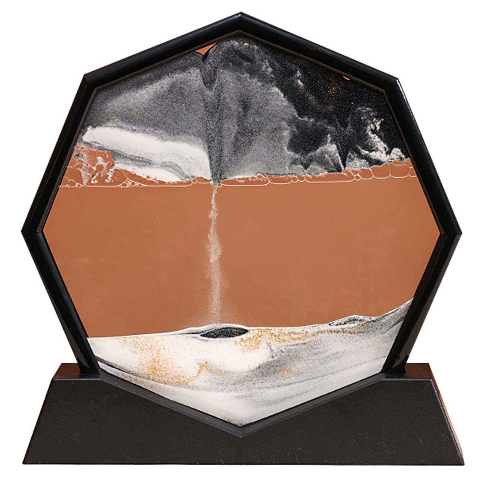 Meiiron 10inch Black Frame Moving Sand Art Picture, Octagon Glass Grit Photo Hourglass, 3D Deep Sea Sandscape in Motion Display Flowing Sand Frame Flowing (Color : Black)