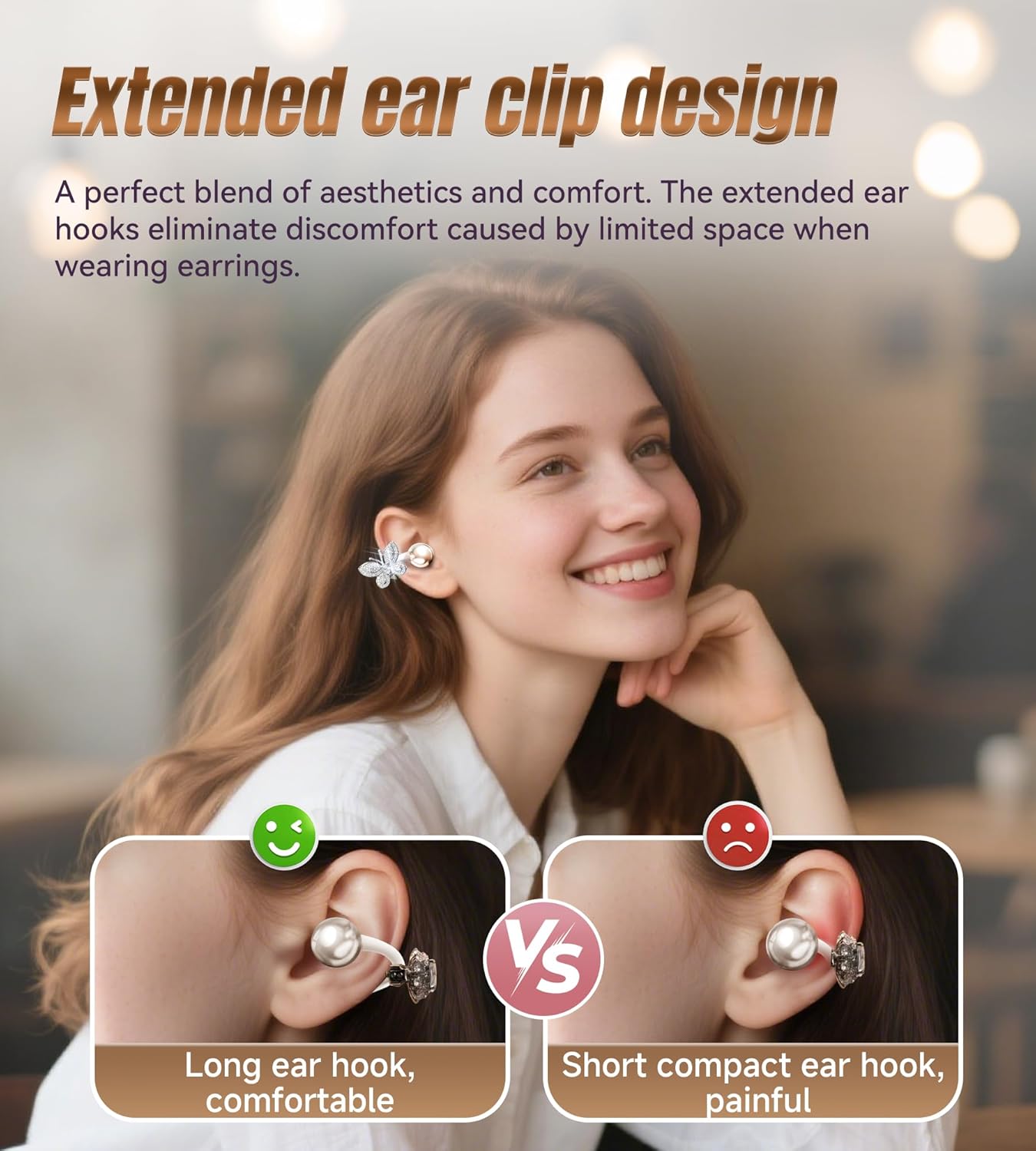 King Lucky Clip-on Earbuds Jewelry Wireless Bluetooth 5.4 Comfortable Open Ear Headphones with Detachable Butterfly Earrings,IPX5 Waterproof, 50H Play, for Women, Gift,Parties,Festival (White) image 5 of 9 B0F4XRYK2F