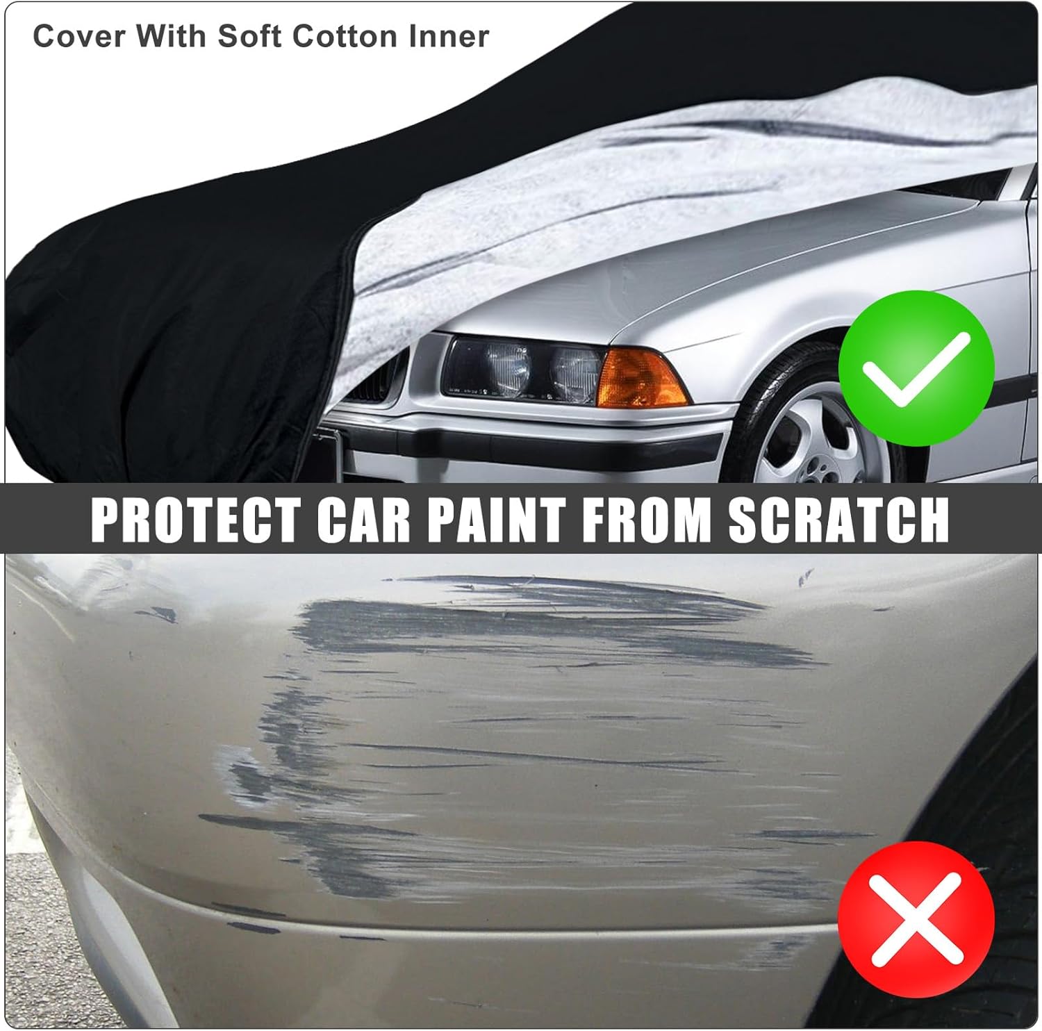 Waterproof Car Cover Compatible with 1982-2004 BMW 3 Series E30 E36 E46, 6 Layers All Weather Car Covers with Zipper Door and Windproof Bands for Snow Rain Dust Hail Protection