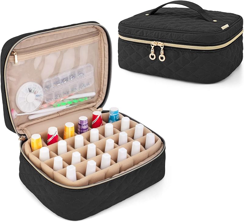 Yarwo Estojo Organizador para Esmaltes com Divisórias Removíveis, 24 Frascos de até 15 mL, Preto