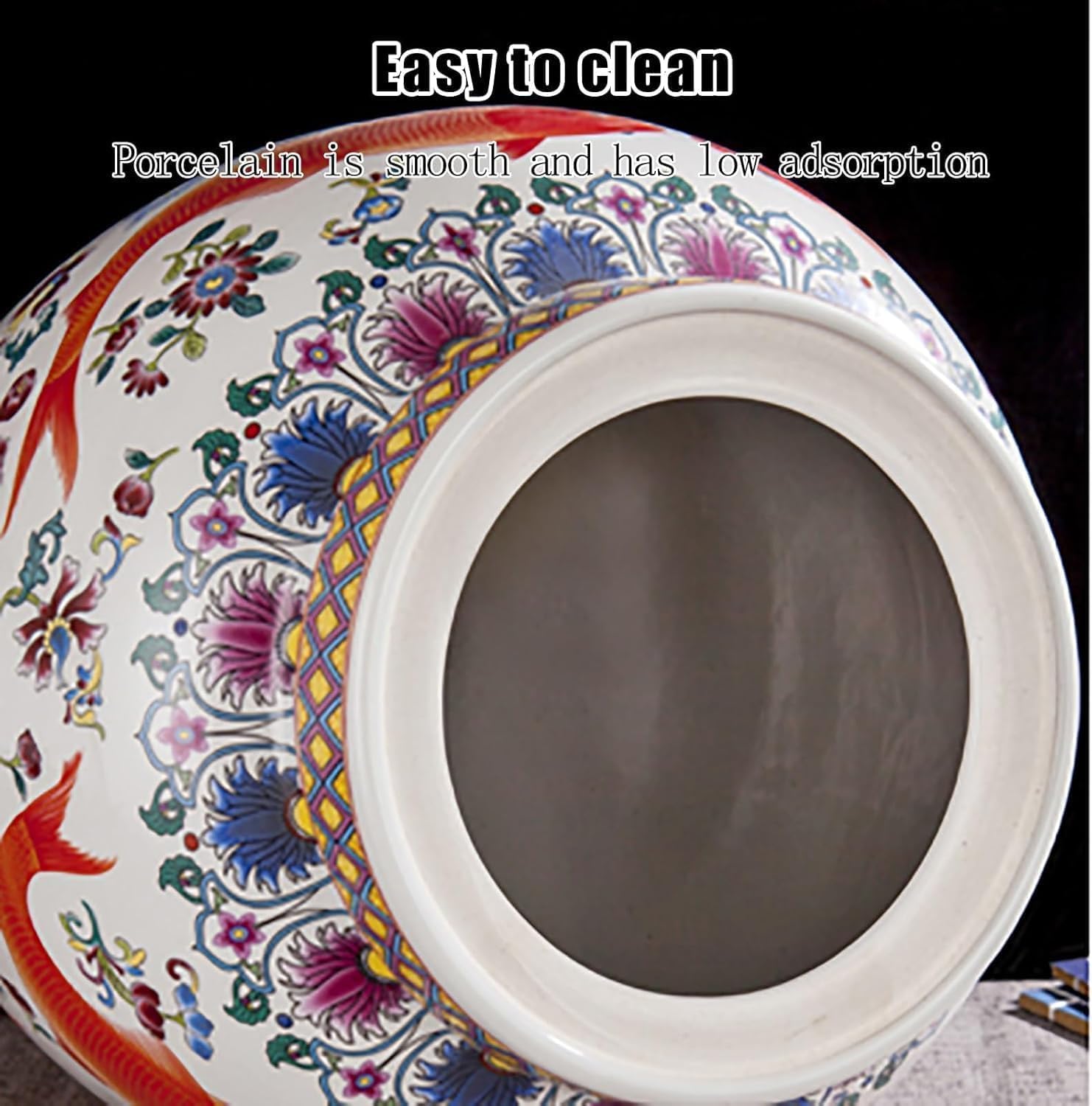 ELEFOCUS Large Ceramic Rice Storage Jar with Lid - Chinese Design Grain Dispenser for Rice, Beans, Corn, and Oatmeal - 5kg Capacity(D,Capacity 10KG)