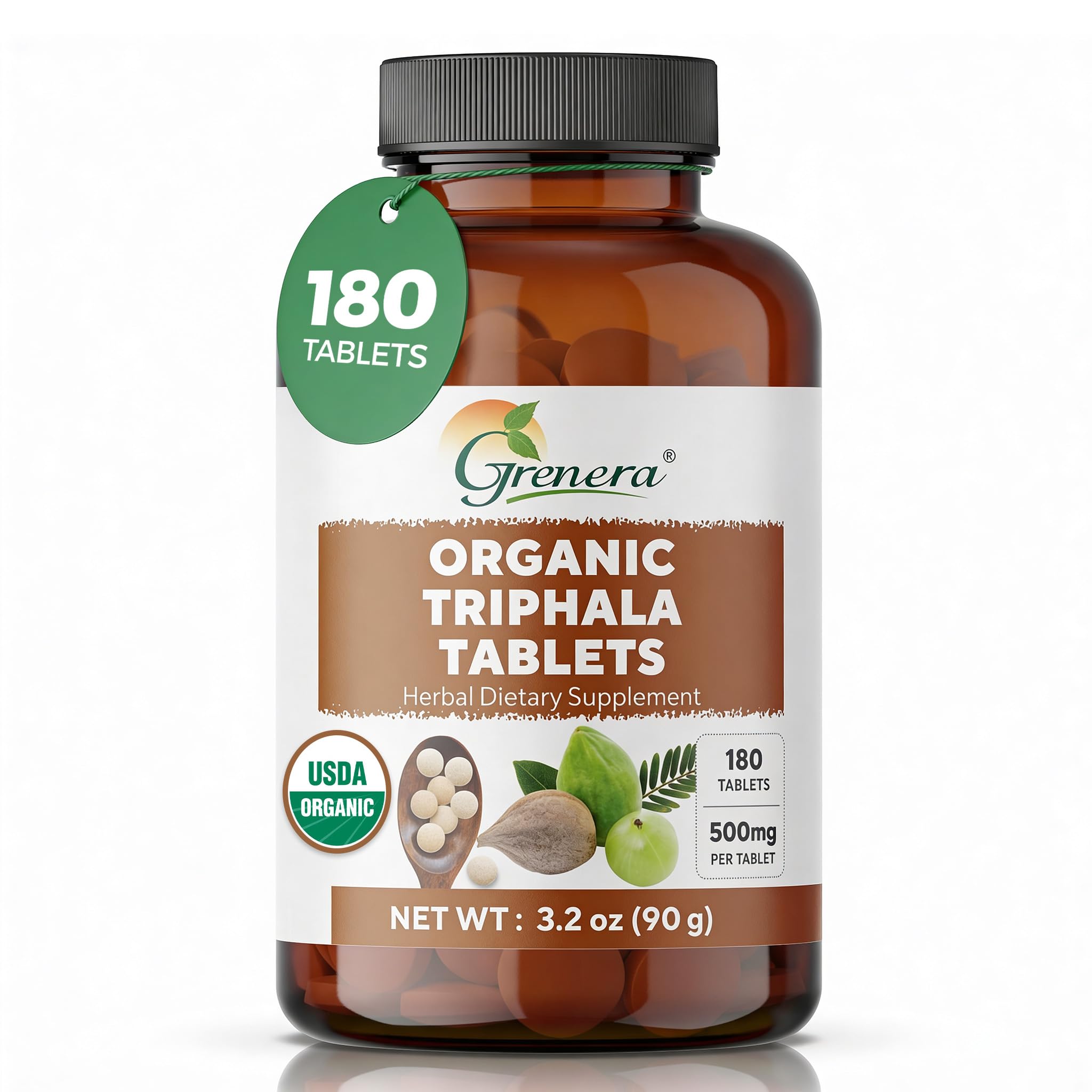 Grenera Organic Triphala Tablets | 500mg | 180 Count