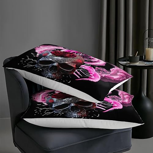 Miniatura 6 de AILONEN Juego de edredón de calavera de azúcar, juego de ropa de cama de calavera en 3D para niños y niñas, diseño de esqueleto de niebla, rosas