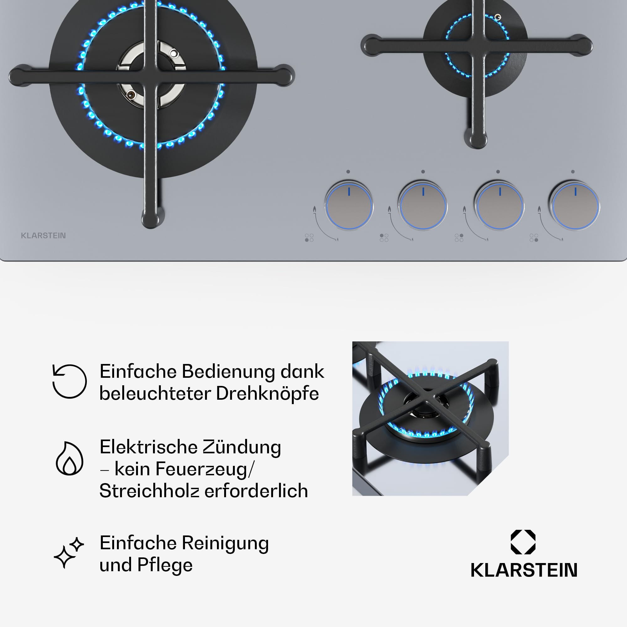 Klarstein Illuminosa Płyta Gazowa 4 Palniki 60cm Srebrny