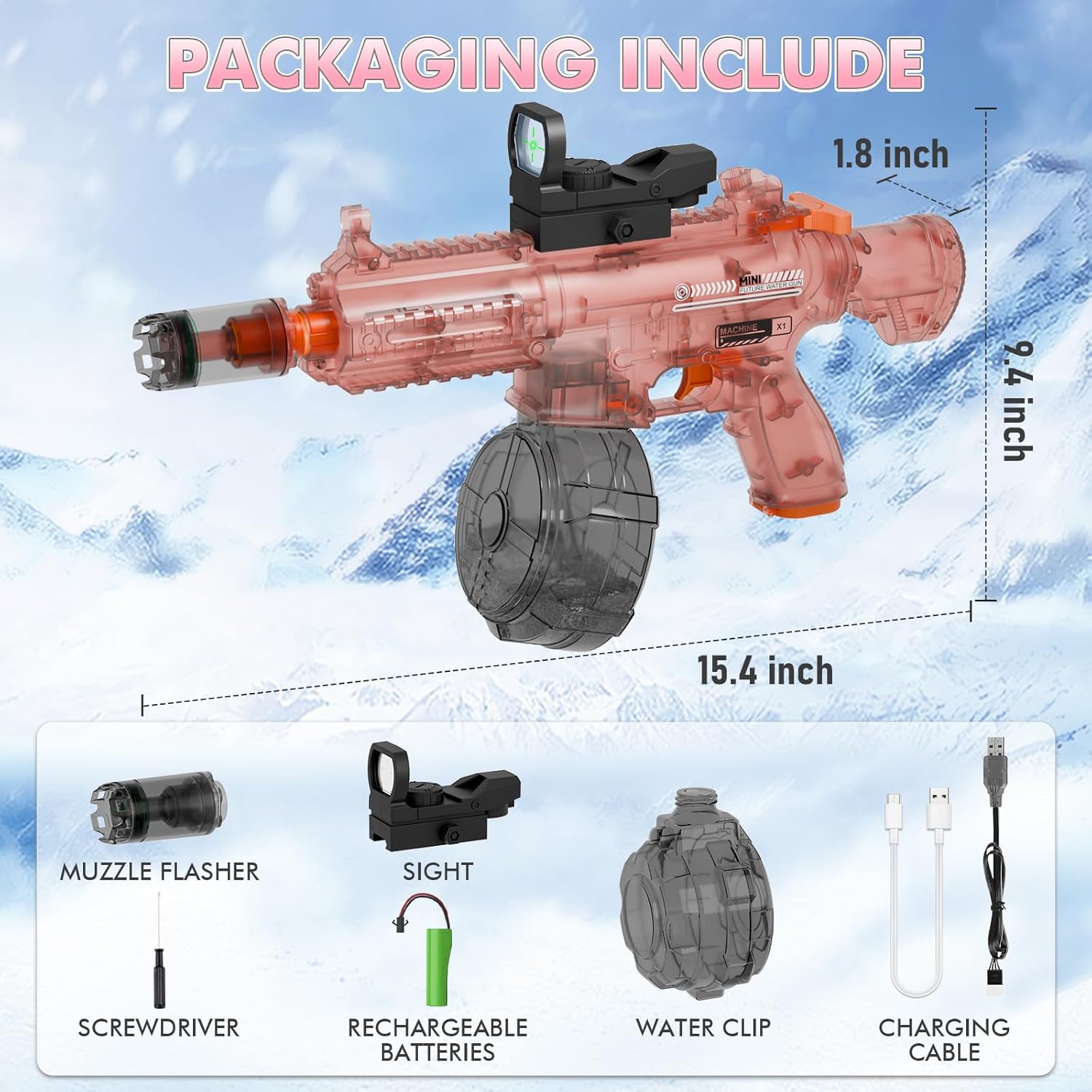 Electric Water Guns for Kids Adults, Transparent Automatic Squirt Guns, Powerful Water Squirt Gun with 28-32 FT Long Range, Summer Outdoor Beach Swimming Pool Party Toys for Boys Girls Adults (Pink)