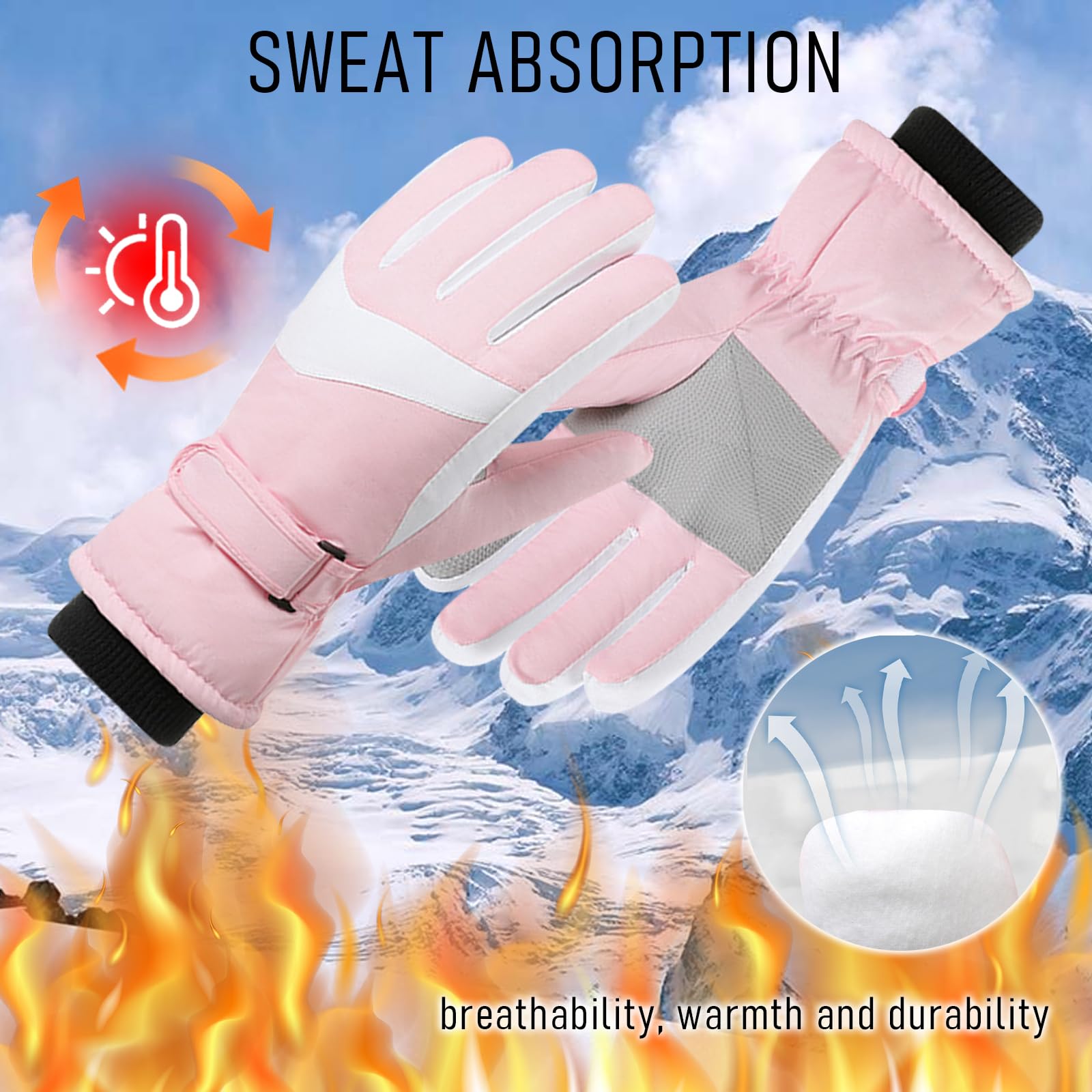 Guantes de Esquí Impermeables Térmicos para Mujer con Pantalla Táctil - Nieve Ski Snowboard