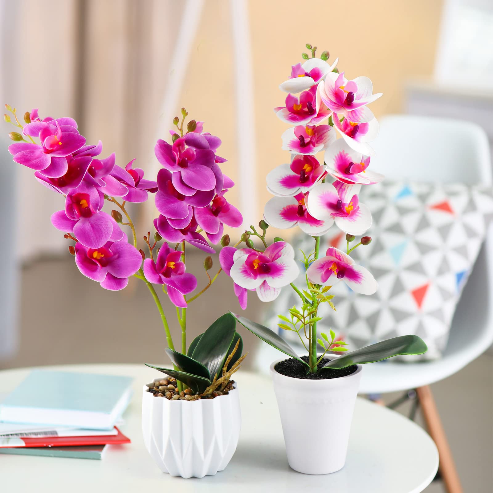 Winlyn Set Mit 3 Künstlichen Orchideen Im Topf – Realistische Phalaenopsis-Deko Mit Rustikaler Holzkiste, Ca. 33 Cm Hoch
