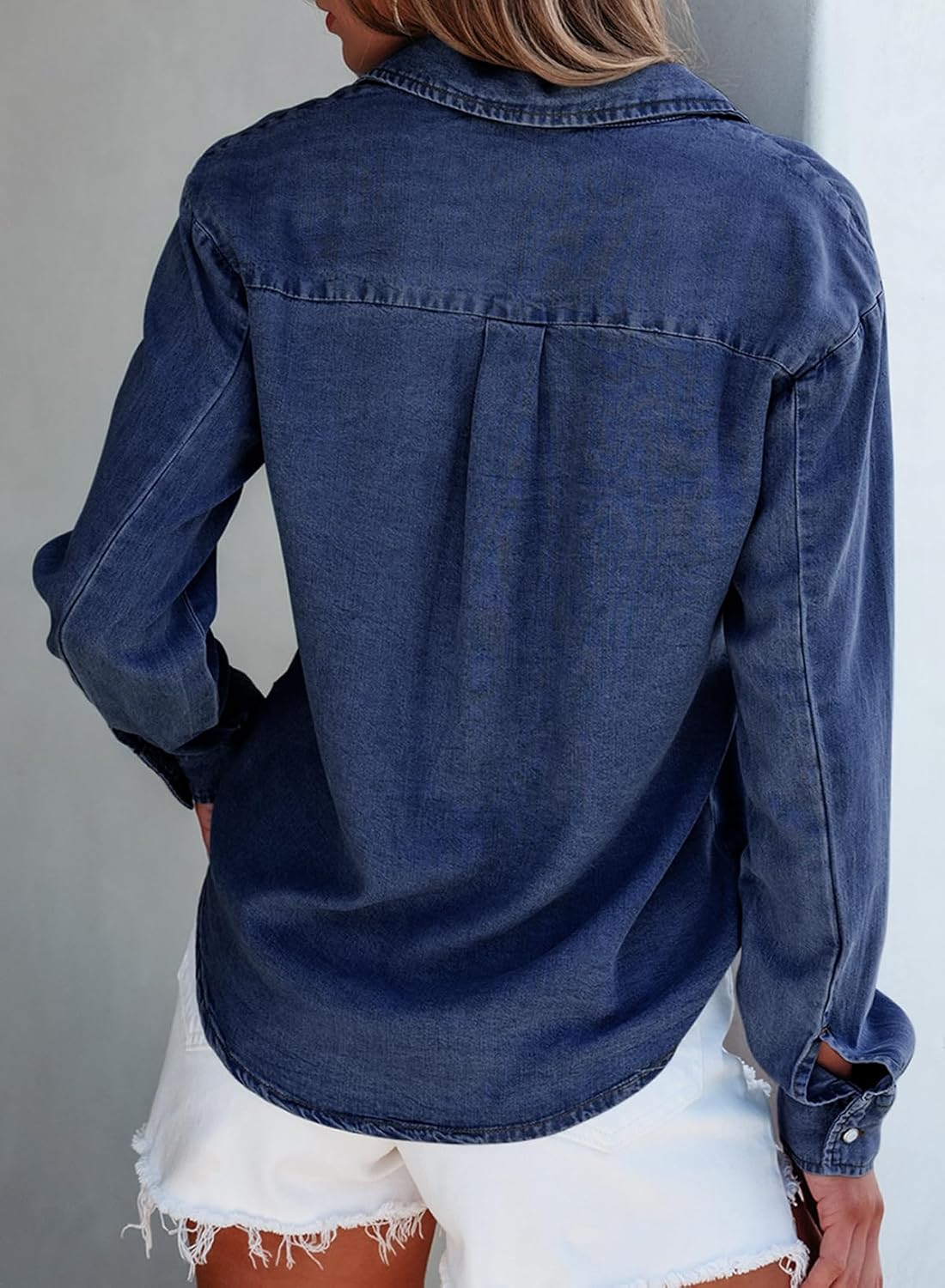 Sidefeel Women's Denim Shirts Button Down Jean Shacket Spring Outfit 2025 Long Sleeve Chambray Blouse Top - Image 2