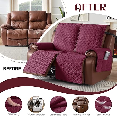 Miniatura 4 de KinCam Funda impermeable para sofá biplaza reclinable, funda antideslizante para sofá reclinable de 2 asientos, funda de sofá reclinable, protector