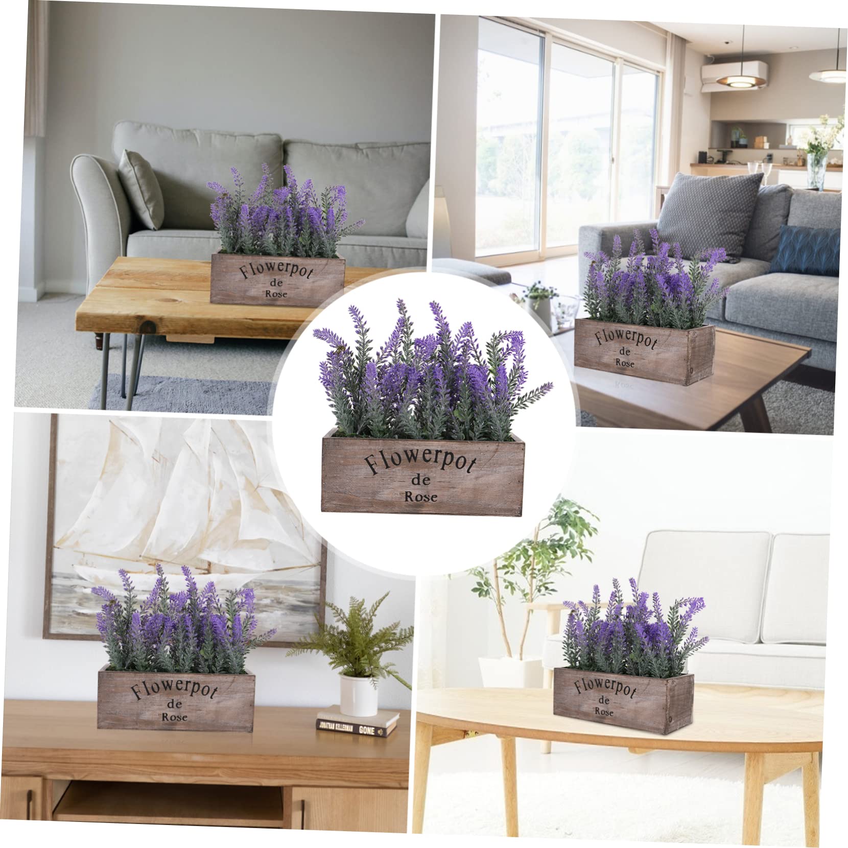 OUNONA Künstlicher Lavendel Bonsai im Holztopf, Naturgetreue Deko