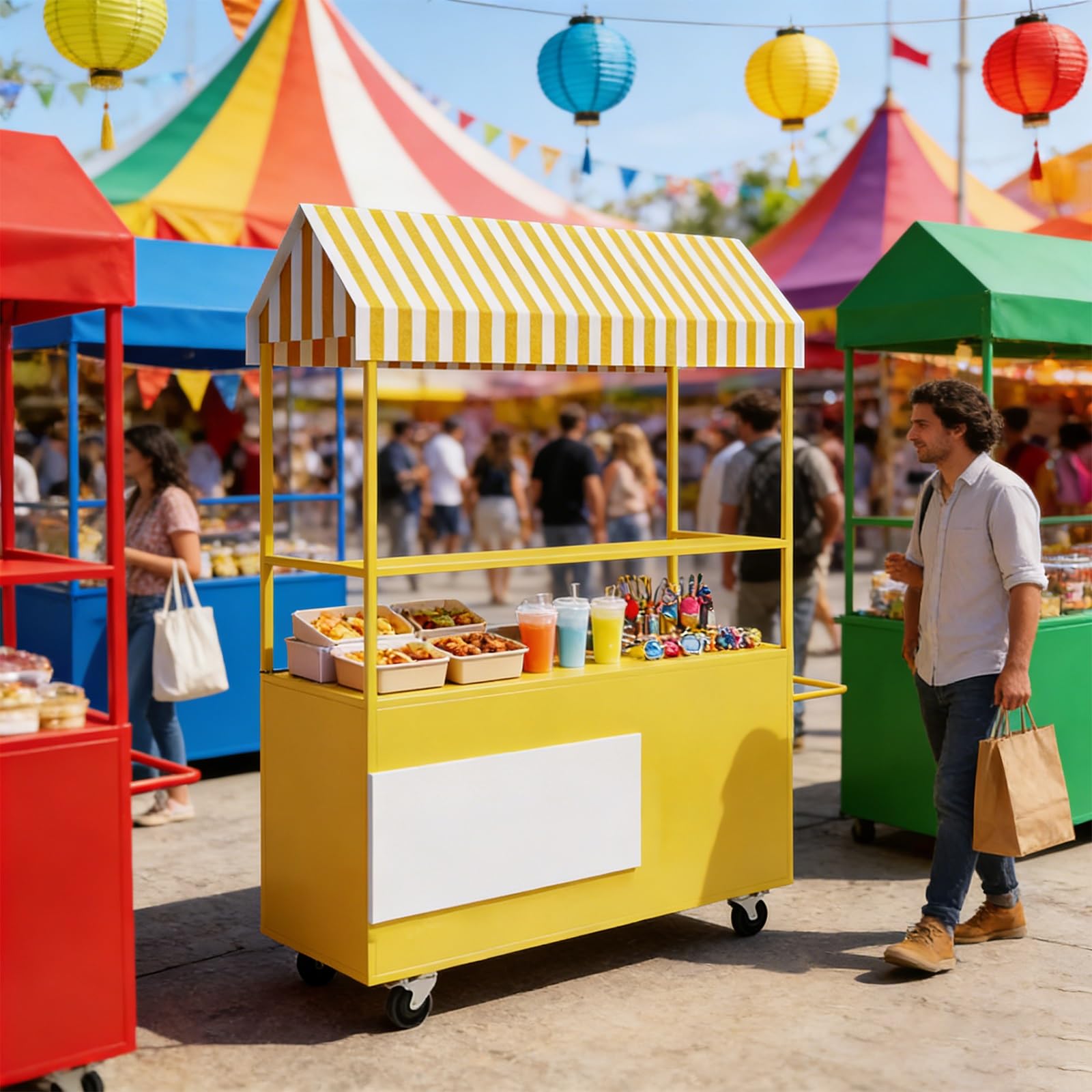Carrello portatile della stalla del mercato con il baldacchino, a ruote e arrotolabile per il mercato degli agricoltori, i chioschi dell'alimento e le bancarelle dello street food