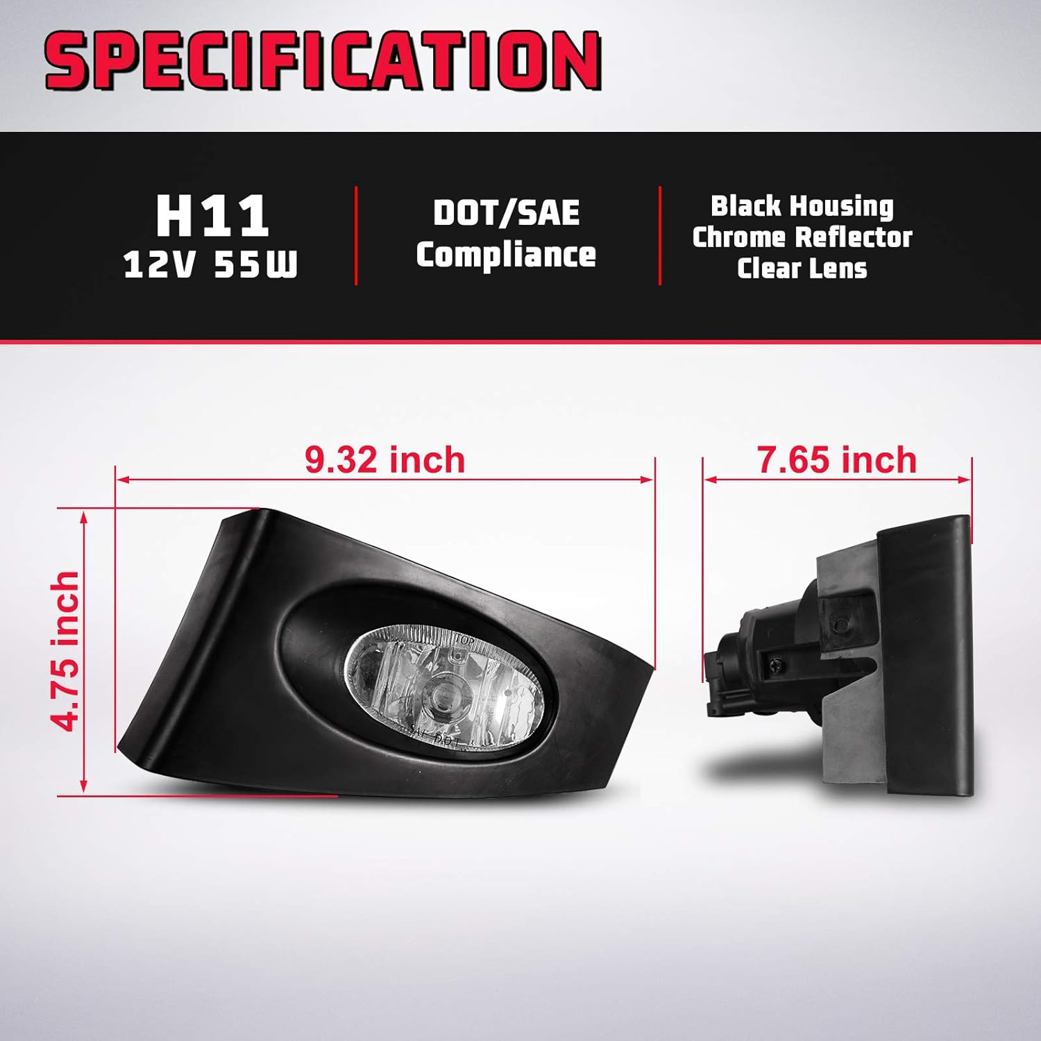 Fog Lights for Honda Fit 2007 2008 with Bulbs H11 12V 55W OE Fog Lamps Replacement Wiring Kit & Switch Included- 1 Pair(Clear glass lens)