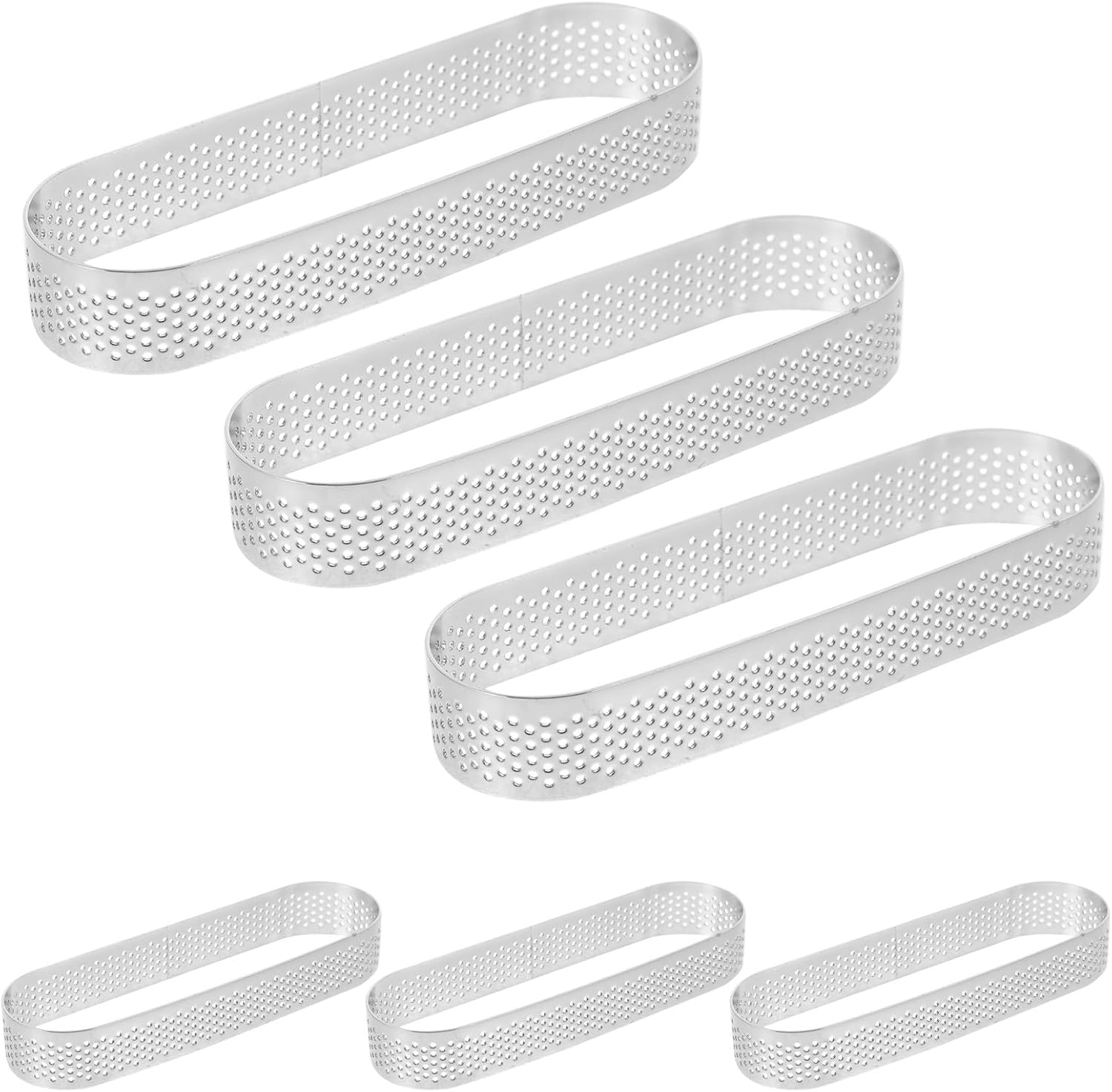 6pcs Oval Tart Rings 4x13cm Stainless Steel Perforated Baking Mousse Rings Non-stick Pastry Mold for French Dessert Cake Baking