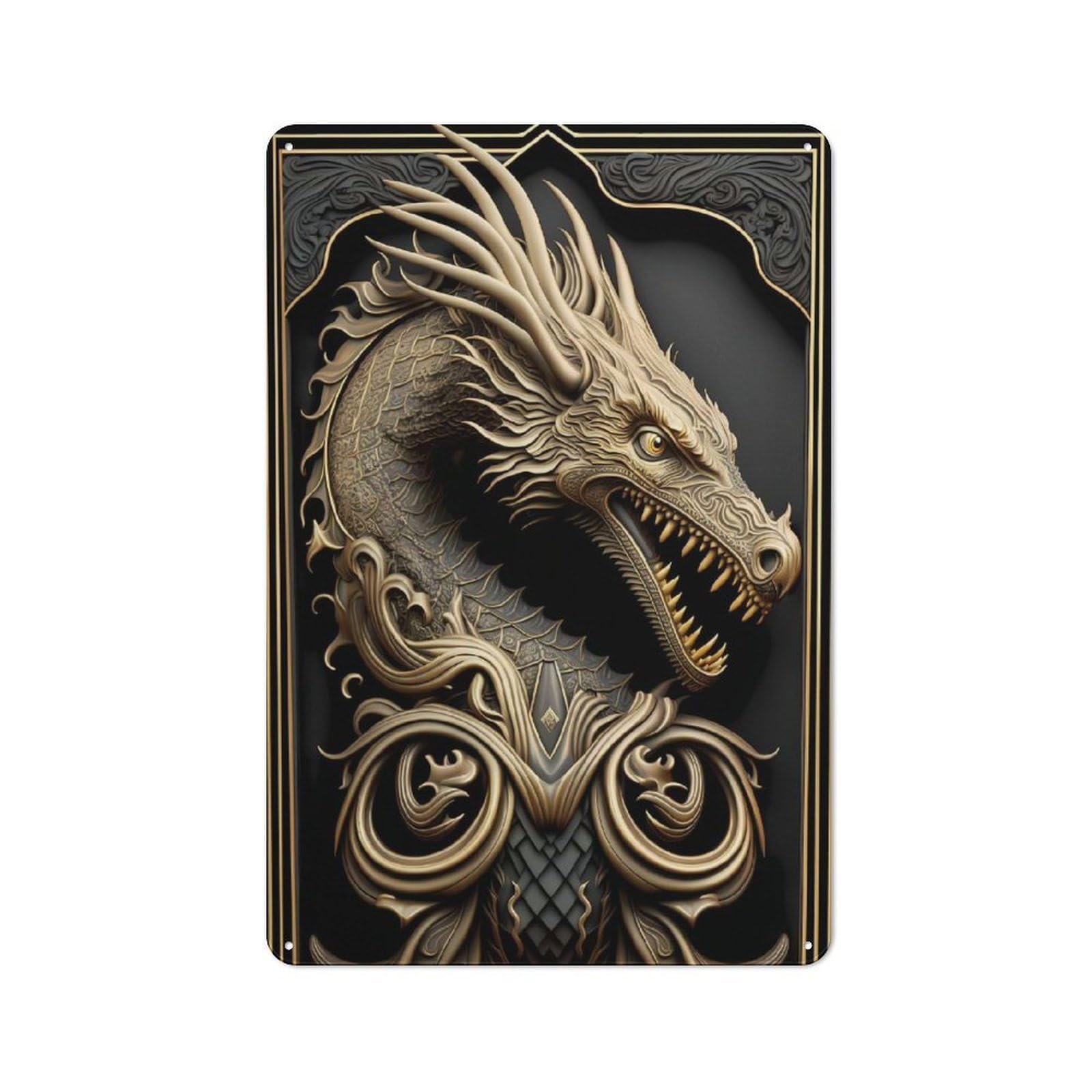 Junmoney Style-16 For Hobby Room Or Studio, Dragon Sovereign Art Deco Rustic Tin Wall Plaque 30X20cm, For Vintage Wall Decor Fans, For Metal Sign Collectors