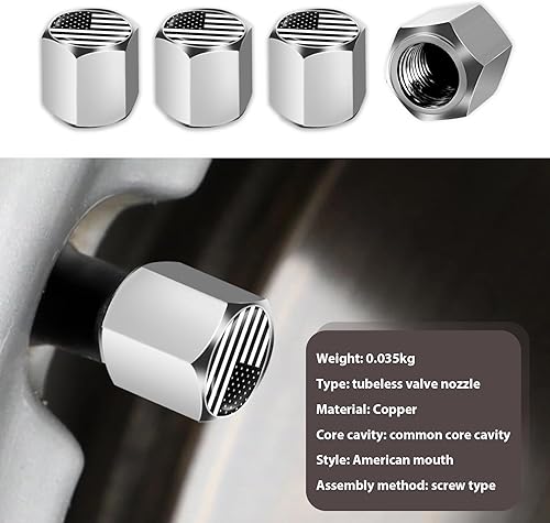 Miniatura 4 de 4 tapones para neumáticos de auto con bandera estadounidense, antirrobo personalizados, universales para la mayoría de los automóviles (plateado)