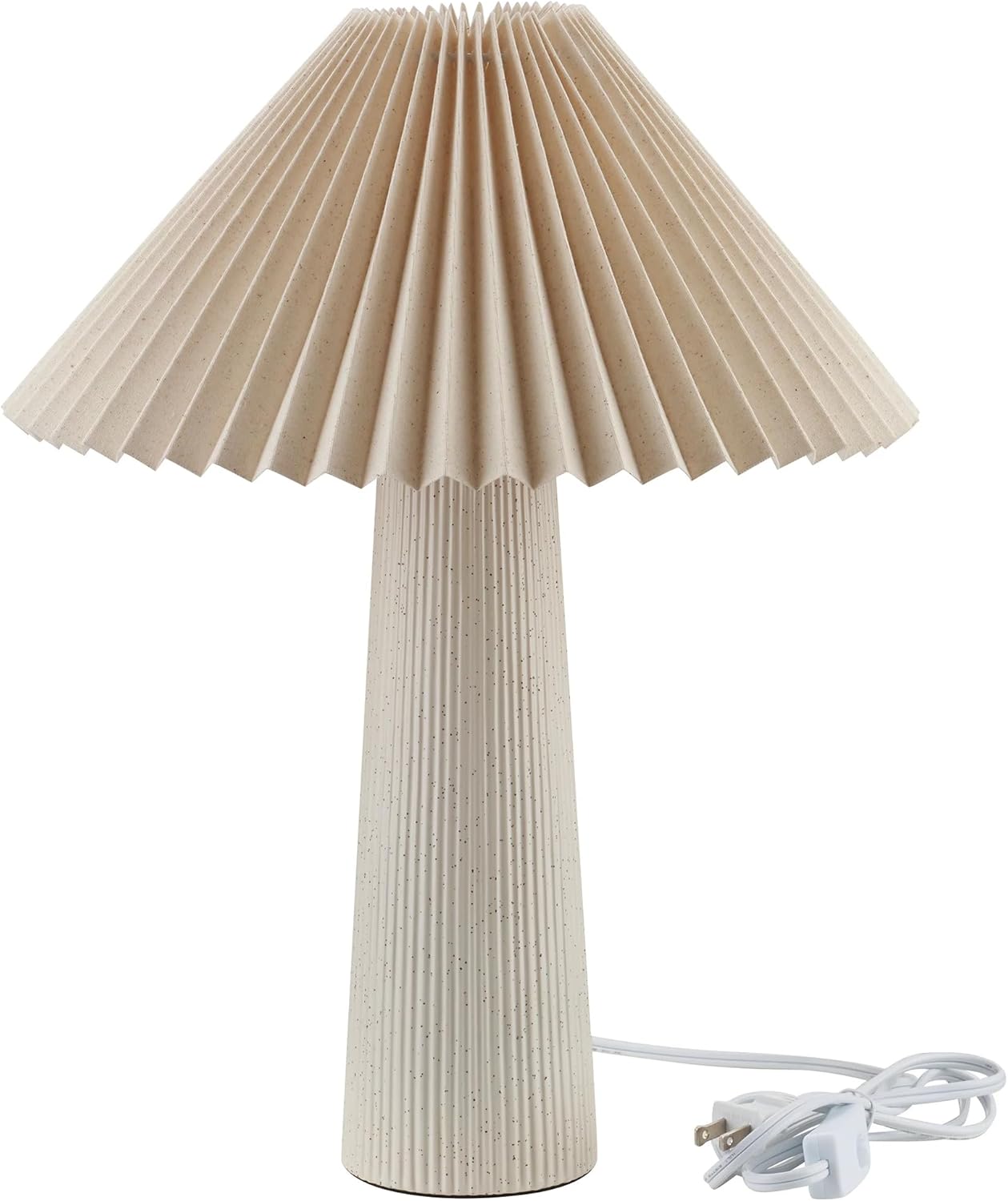 18" Ivory Pleated Shade Ribbed Ceramic Table Lamp – Modern Minimalist Desktop Lighting