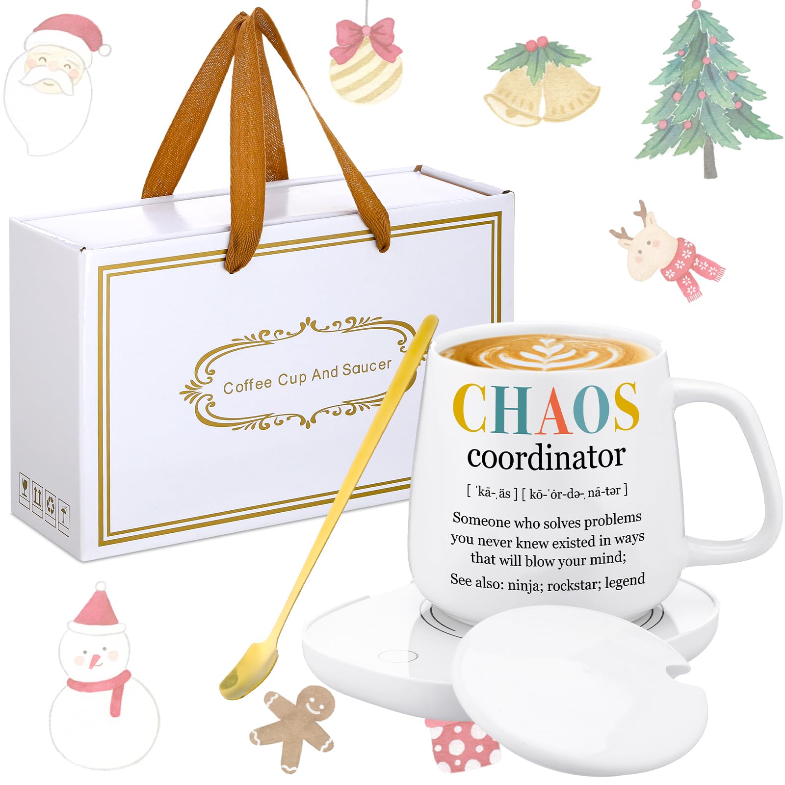 Juego de tazas de café para coordinador de graduación, calentador de tazas de café, para escritorio, oficina, hogar, con cuchara, agradecimiento, regalos de agradecimiento, compañero de trabajo