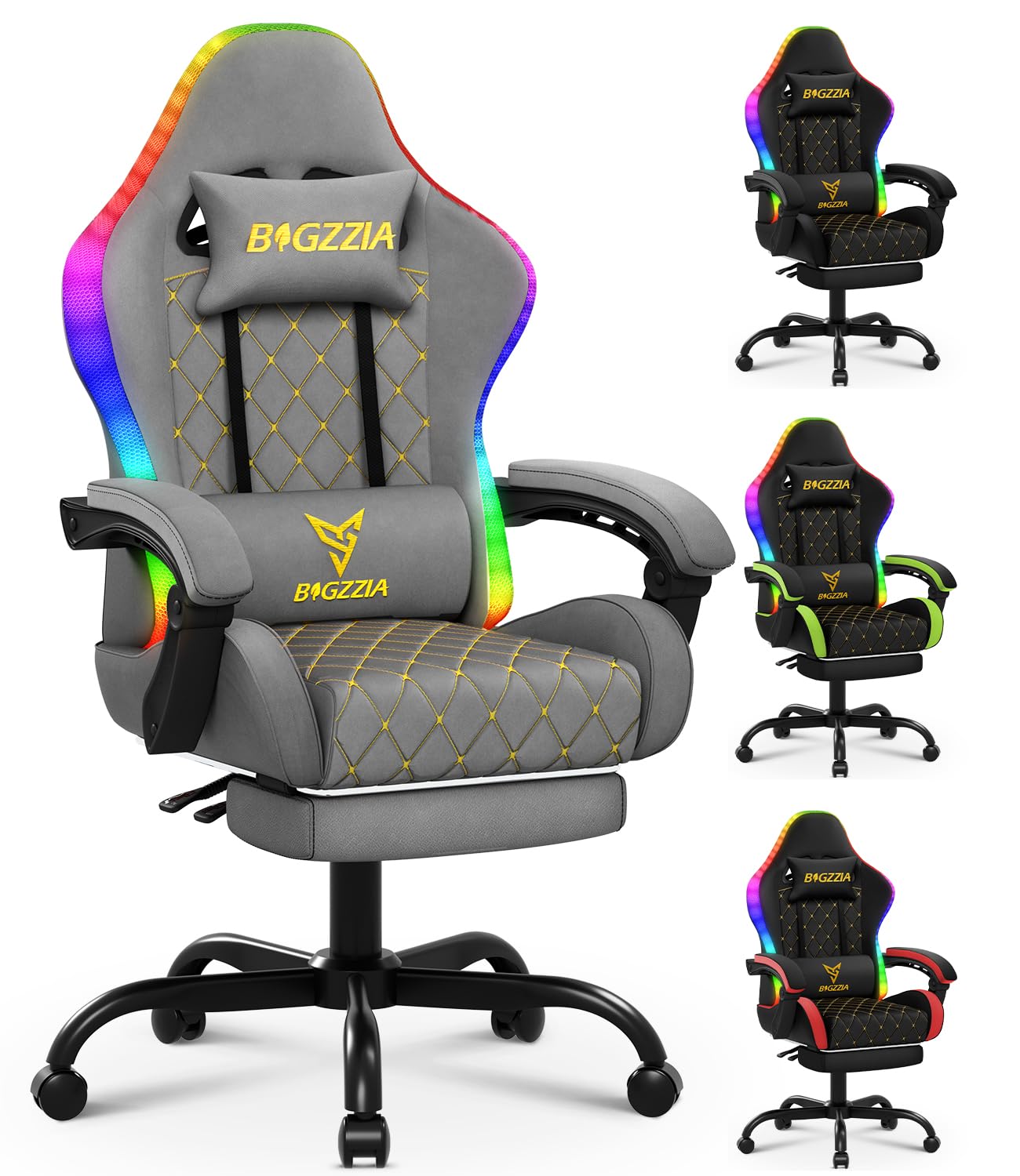 Chaise Gaming Bigzzia Avec LED RGB, Ergonomique, Repose-Pieds Et Soutien Lombaire - 150kg