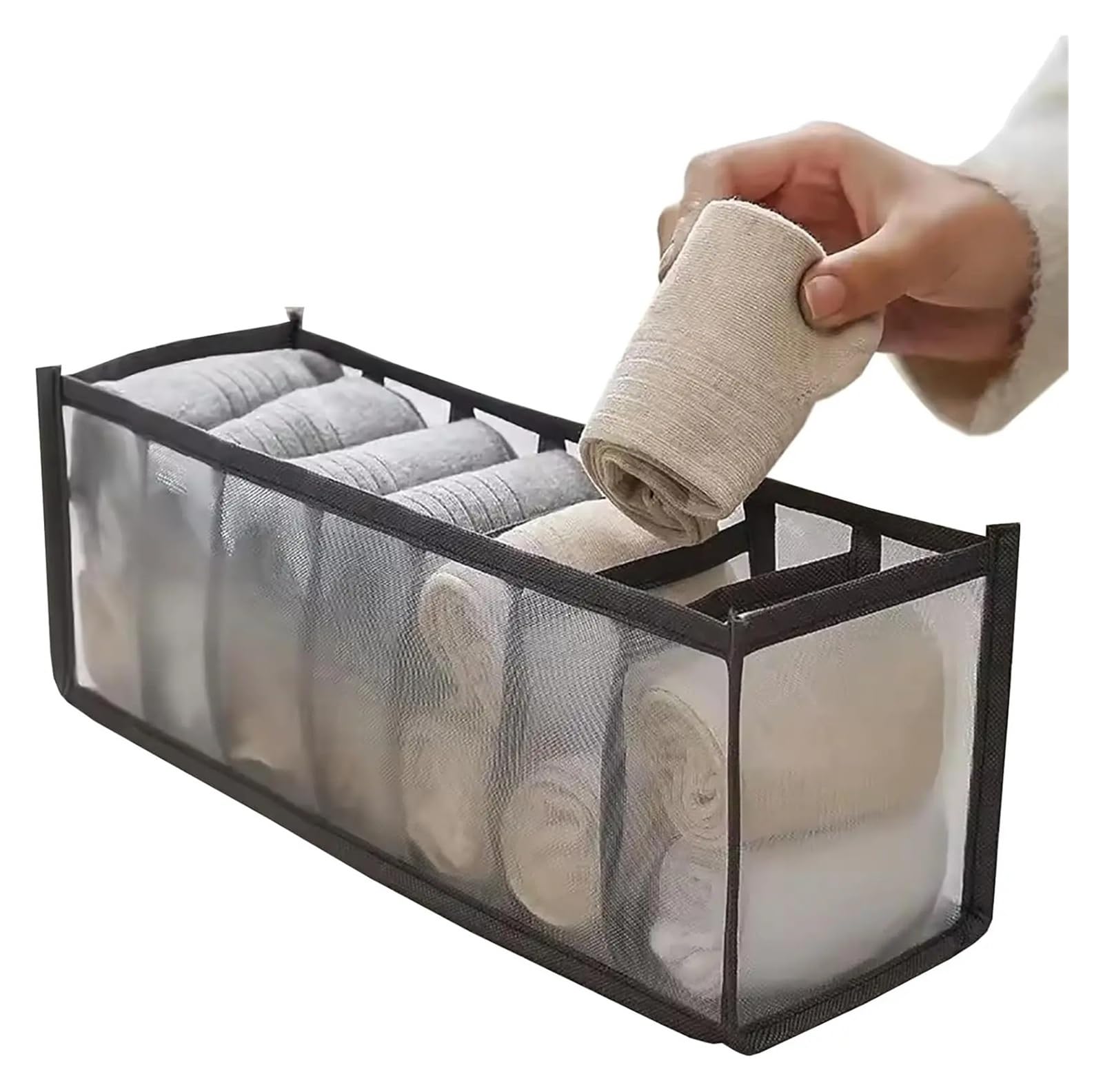 BAYNOPURIN Sock Storage Box 7-11 Grids Jeans Storage Box Closet Wardrobe Clothes Compartment Boxes Drawer Socks Separation Organizer Pants(7 Grid Black)