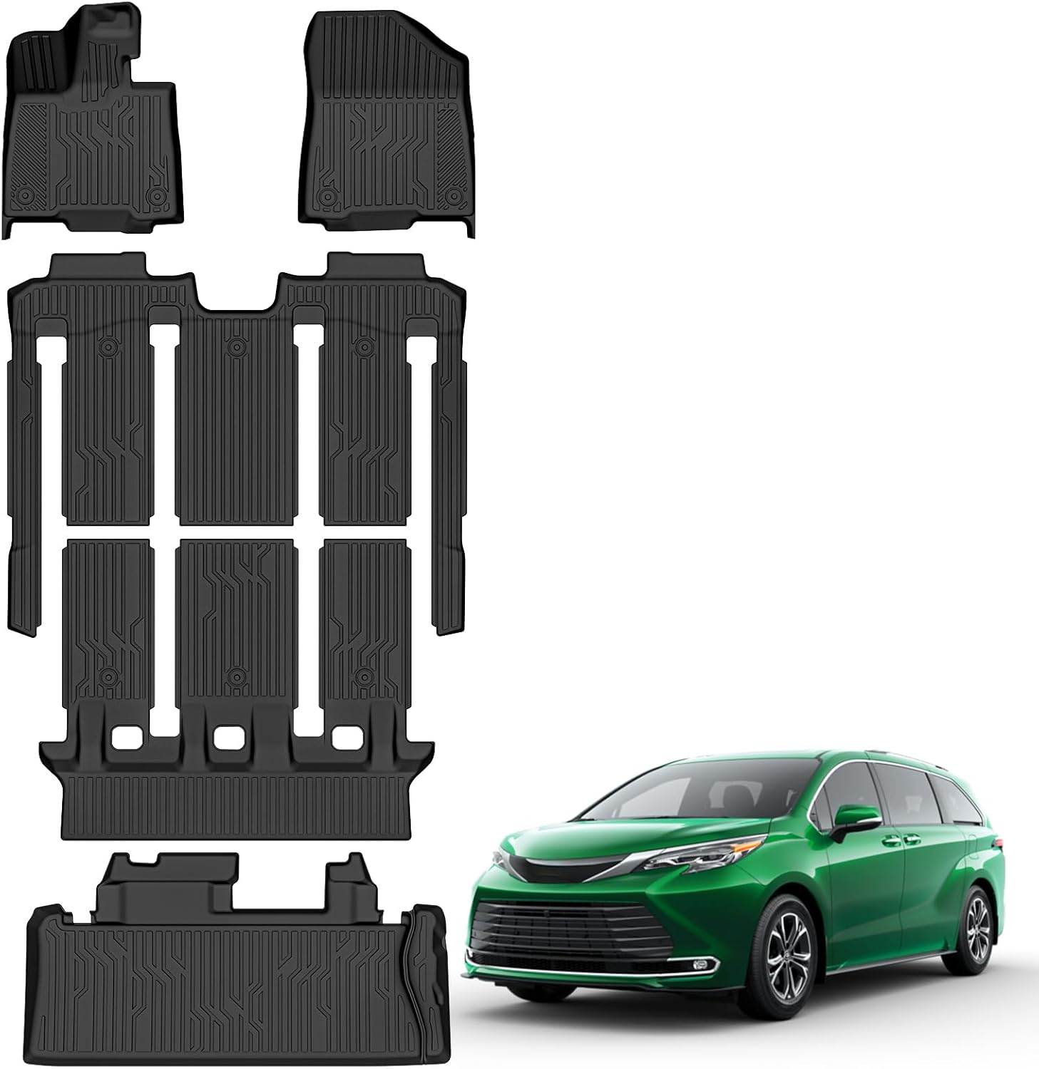 Floor Mats for Toyota Sienna 7 Seats 2021-2025(Not fit 2025 Platinum) Upgrade Trunk Mat All Weather TPE Floor Liners Fit for Sienna XLE/XSE/Limited/Edition Cargo Liner Anti-Slip Full Set Car Mats