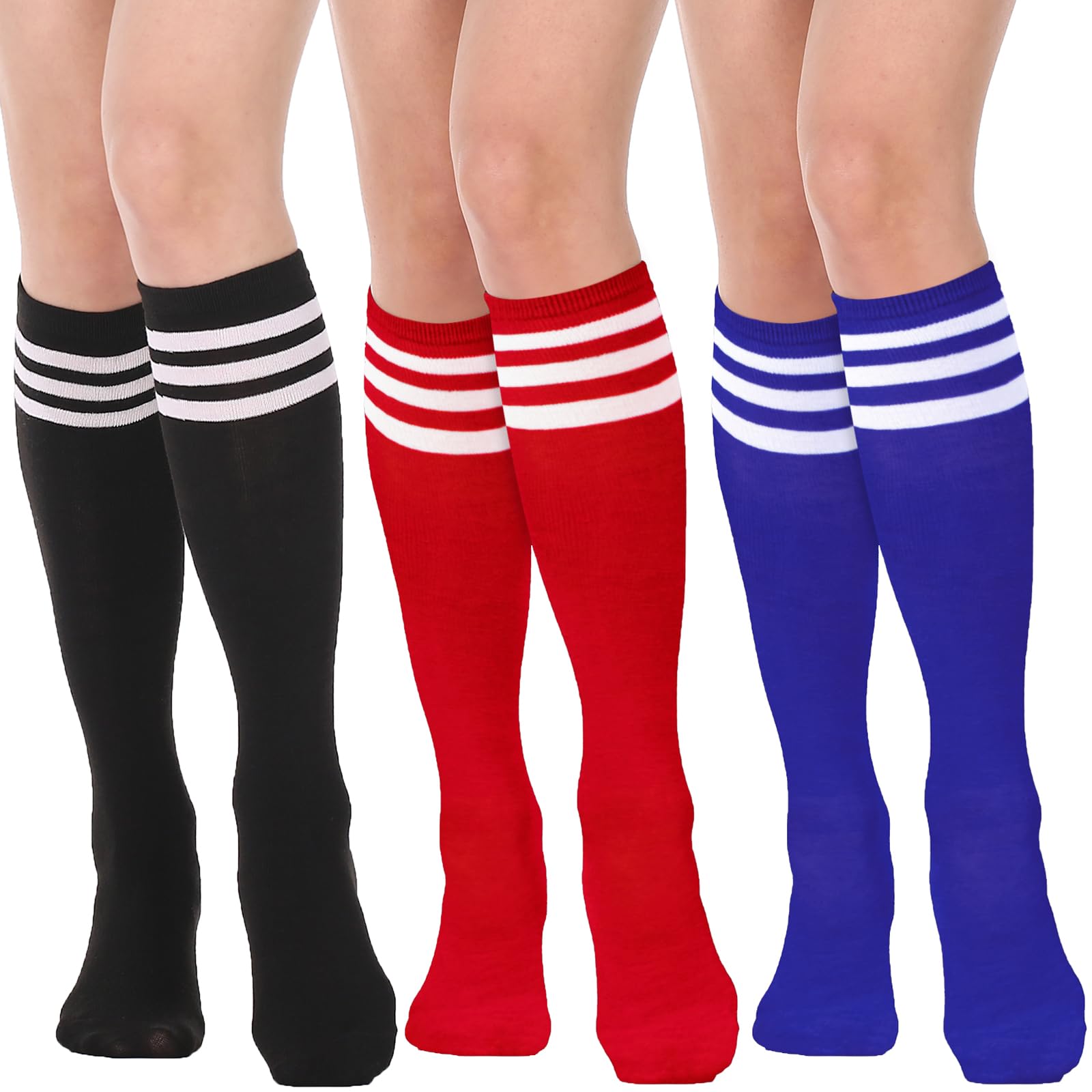 DRESHOW 3 Pairs Cotton Knee High Socks for Women Solid Knit Knee Long Stocking Leg Warmer All Season Gift