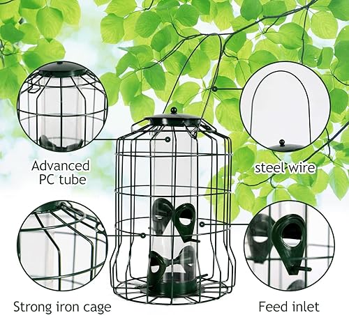 Miniatura 7 de Comedero para pájaros  Comedero de metal para colgar pájaros con 4 puertos de alimentación, para colgar al aire libre, fácil de llenar y limpiar,