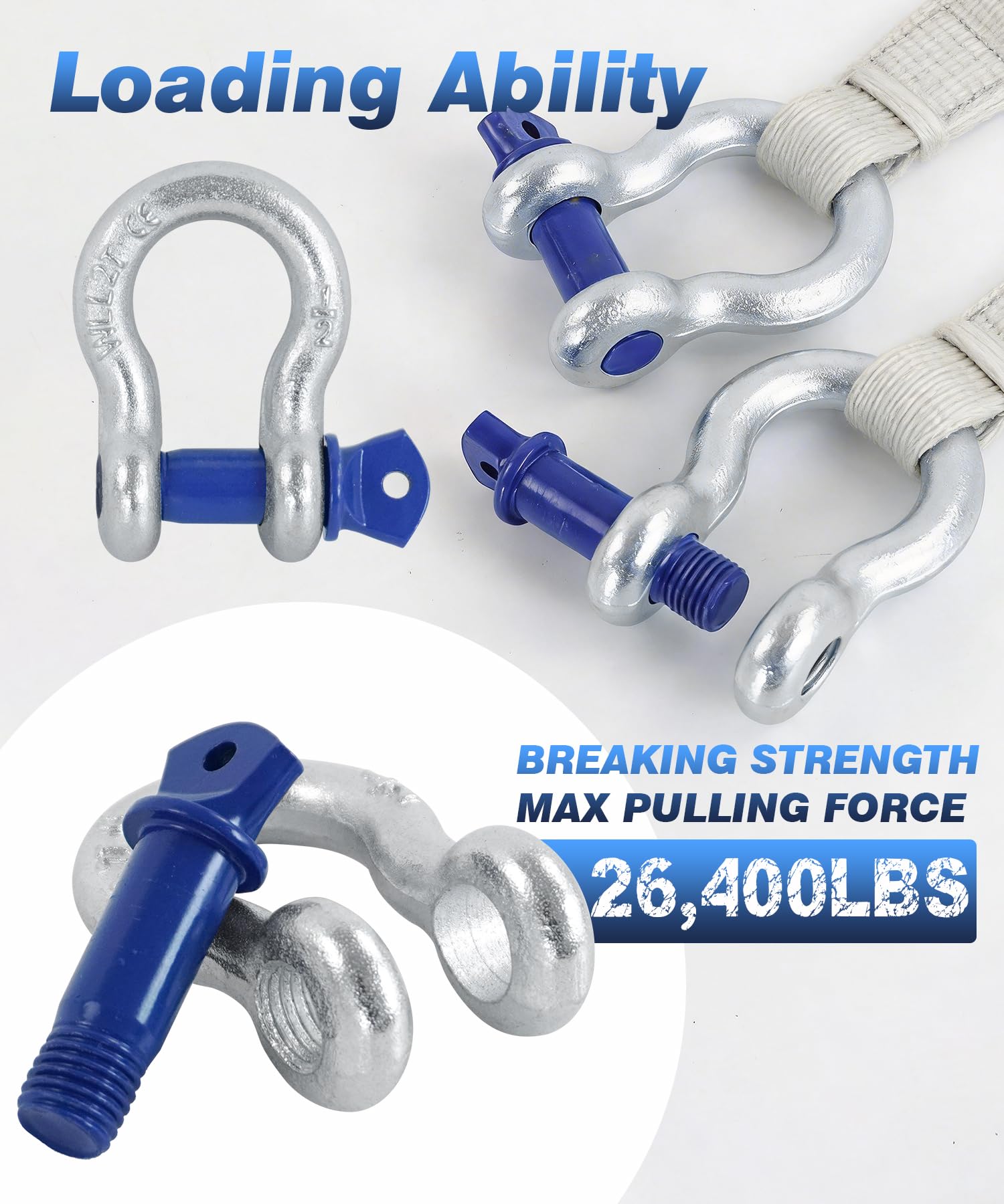 4 Pack 1/2" D Ring Shackle with 9/16" Screw Pin, 26,400 lbs Break Strength Heavy Duty Tow Recovery for Winch Off-Road Jeep Truck ATV UTV - 4