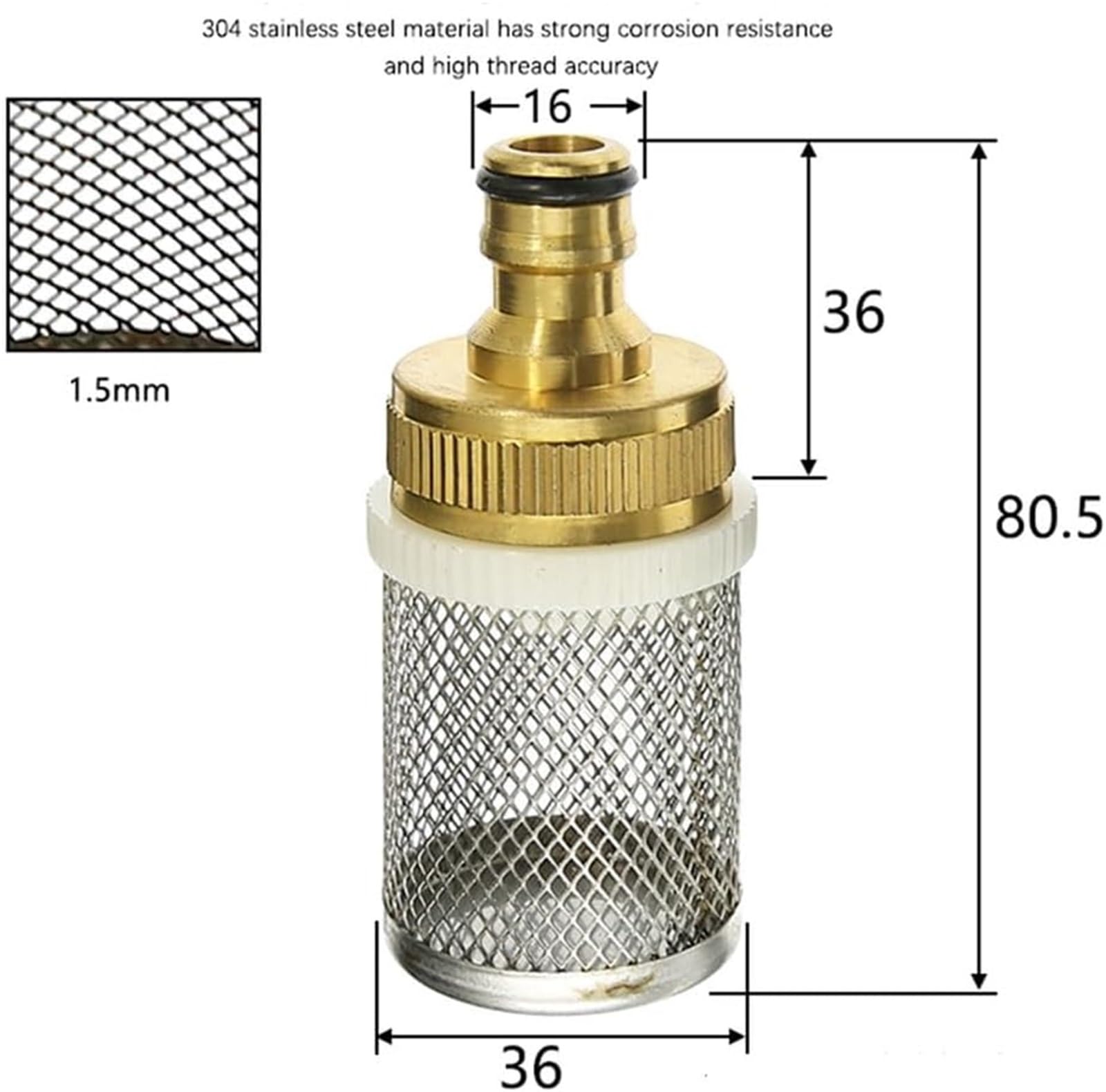 Filtros para tuberías Filtro de bomba agua alto rendimiento for hidrolimpiadoras - Manguera 16 mm con colador latón for lavado autos y riego jardines(1")