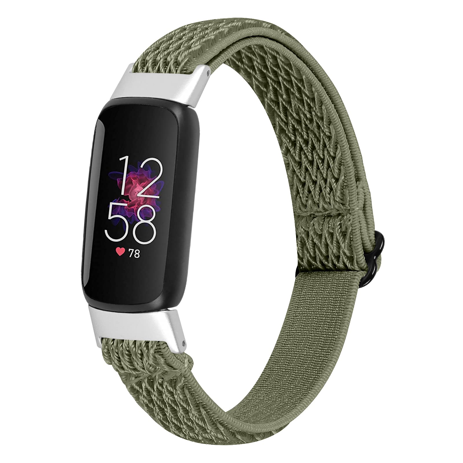 Lijinlan Elastic Woven Nylon Band Compatible with Fitbit Luxe/Luxe SE, Stretchable Adjustable Breathable Cotton Braided Wristband Replacement Strap for Fitbit Luxe for Women (Olive Black)