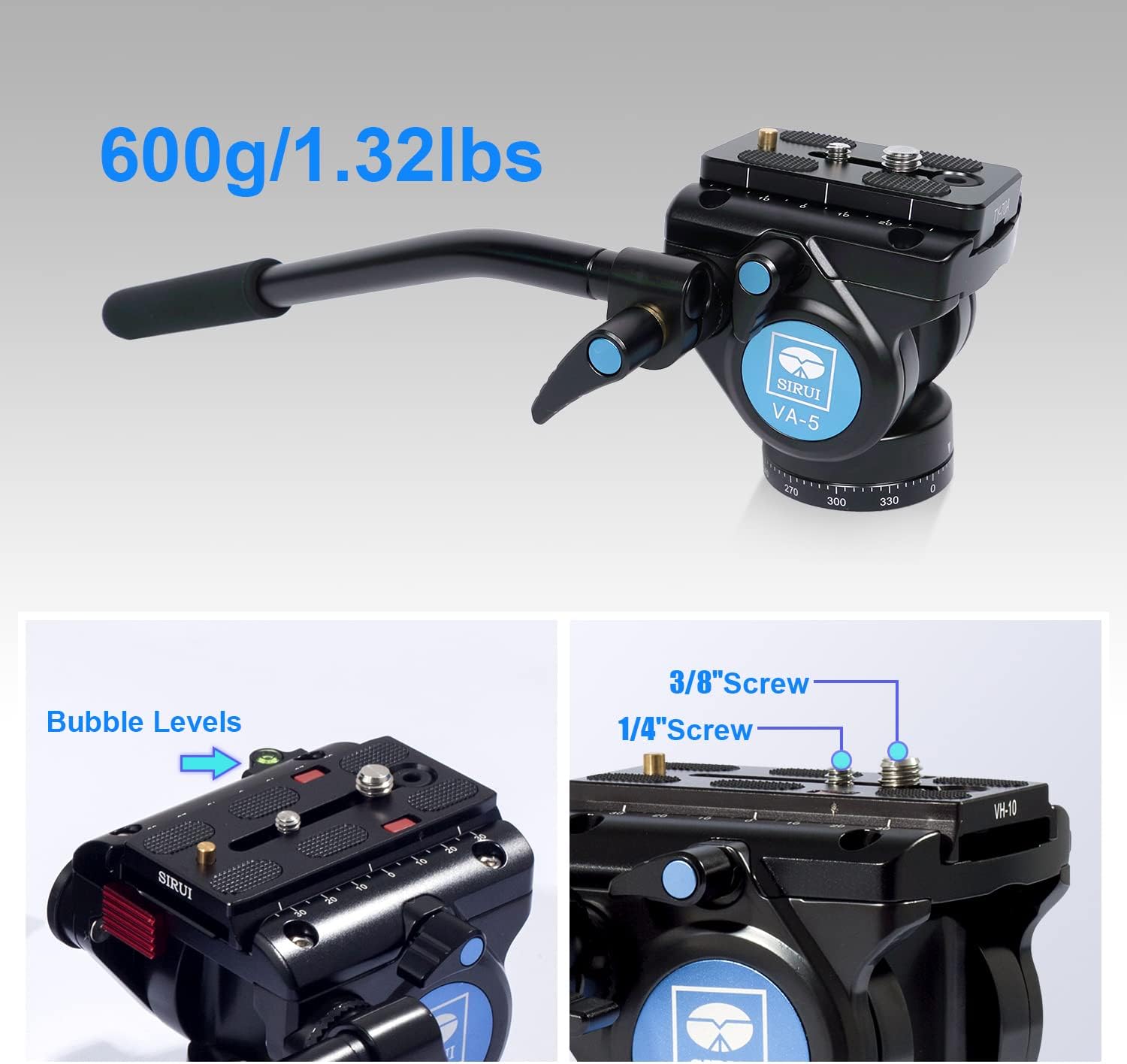 SIRUI Professional Carbon Fiber Tripod with 360°Fluid Video Head, 72” Video Camera Tripod with Triangular Center Column, Large Tube, Waterproof Leg Locks, Load 6.61lbs (ST-224+VA-5)