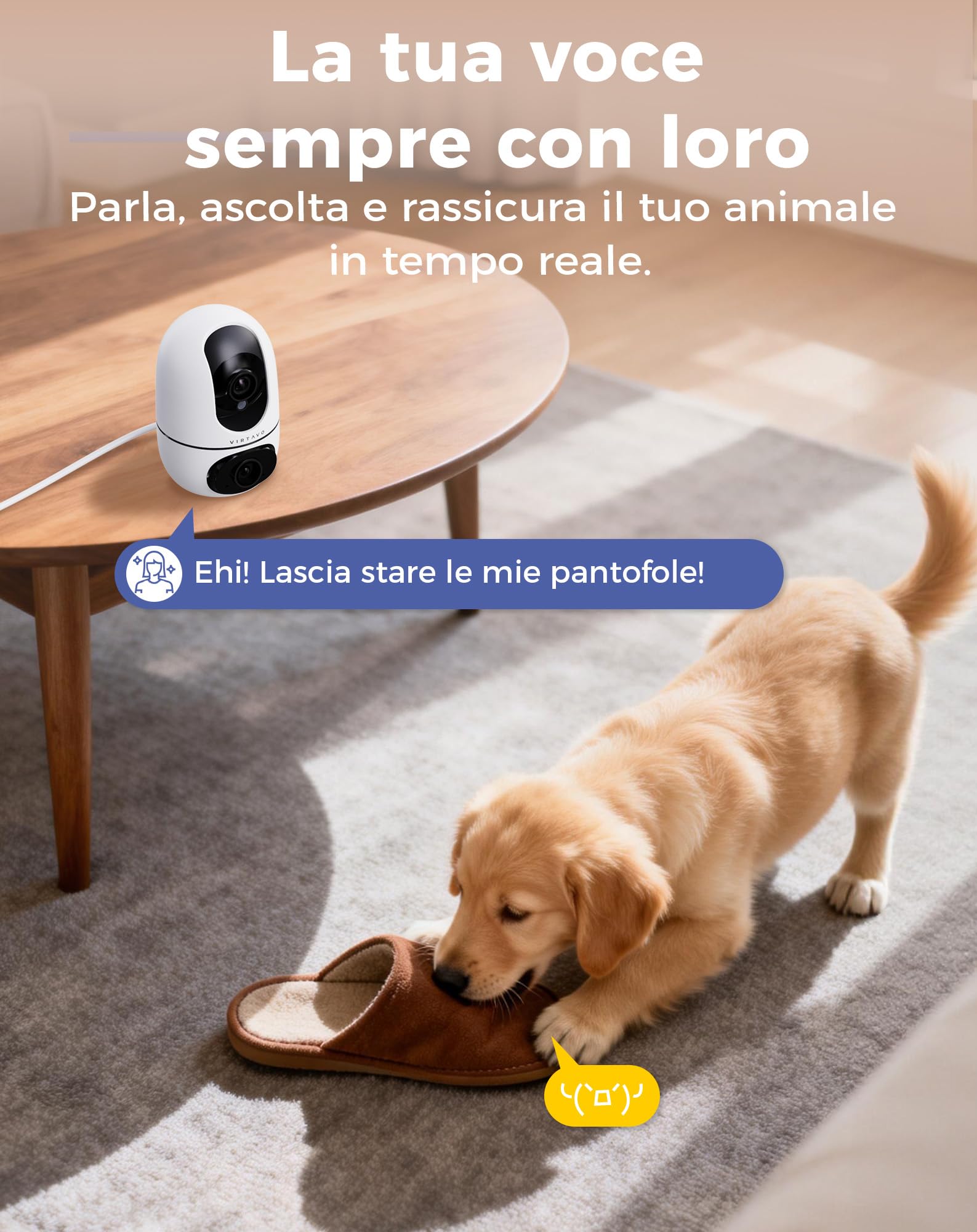 VIRTAVO XD1‑PRO Telecamera Wi‑Fi Interno Doppio Obiettivo, 2 Viste in 1 Schermo, 360° Pan/Tilt/Zoom, Smart Tracking, Audio Bidirezionale, Visione Notturna, Wi‑Fi 6 2,4/5 GHz, Senza Abbonamento