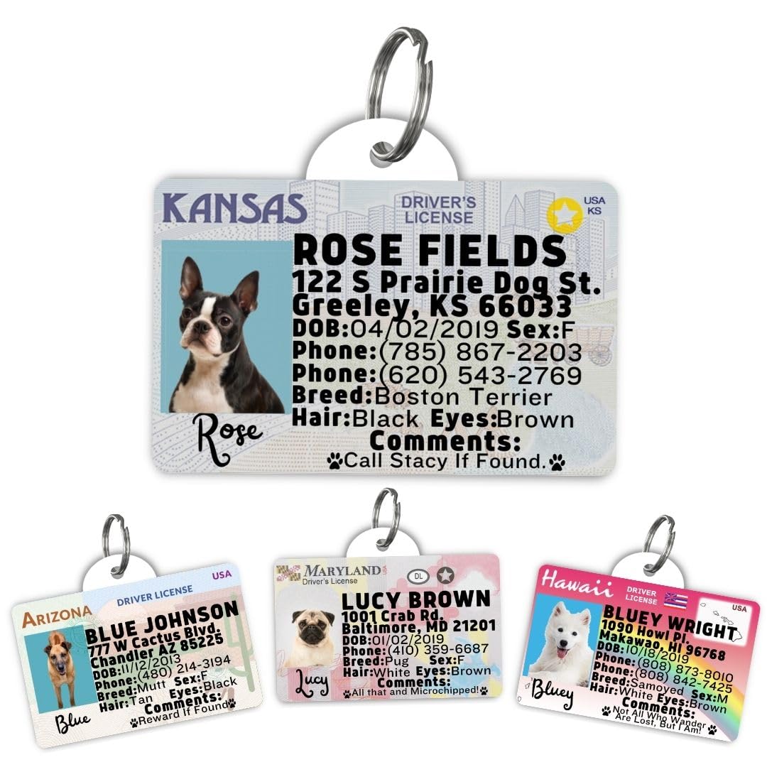 Driver License Custom Dog Tag for Pets and Wallet Card - Dog Tags for Dogs - Dog ID Tag - Personalized Dog ID Tags - Cat ID Tags - Pet ID Tags for Cats - Personalized Pet ID Tags (Kansas, Tag)