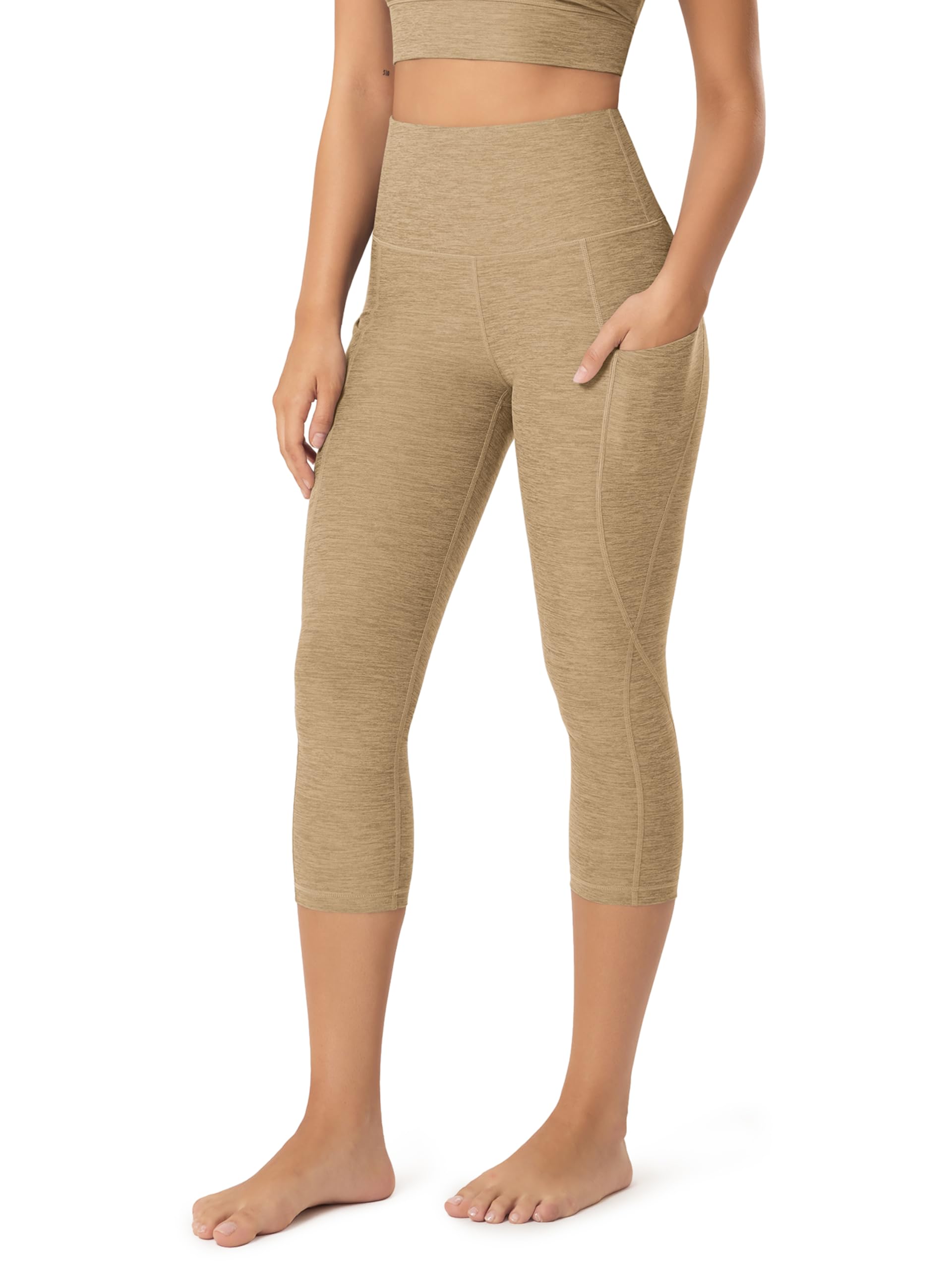 ODODOS Women's High Waisted Yoga Capris with Pockets, Tummy Control Non See Through Workout Athletic Running Capri Leggings
