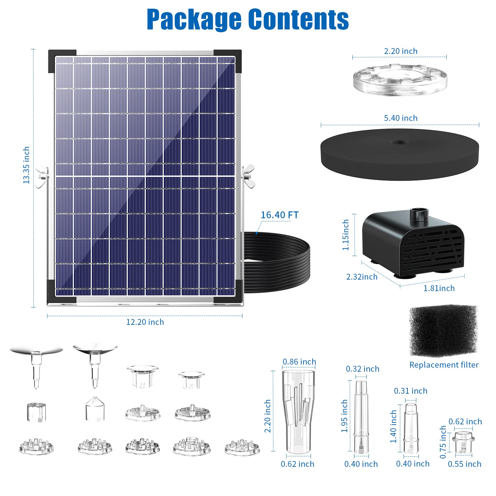 Antfraer Solar Fountain Pump Built-in 4400mAh Battery Backup, 15W Solar Water Pump with Colorful LED Lights, Solar Birdbath Fountain Pump for Pond, Fish Tank,Fountains Garden Décor